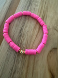 Polymer Clay Heishi Beads Hot Pink Spring Summer Boho Layering Elastic Stretch Bracelet - My Urban Gems
