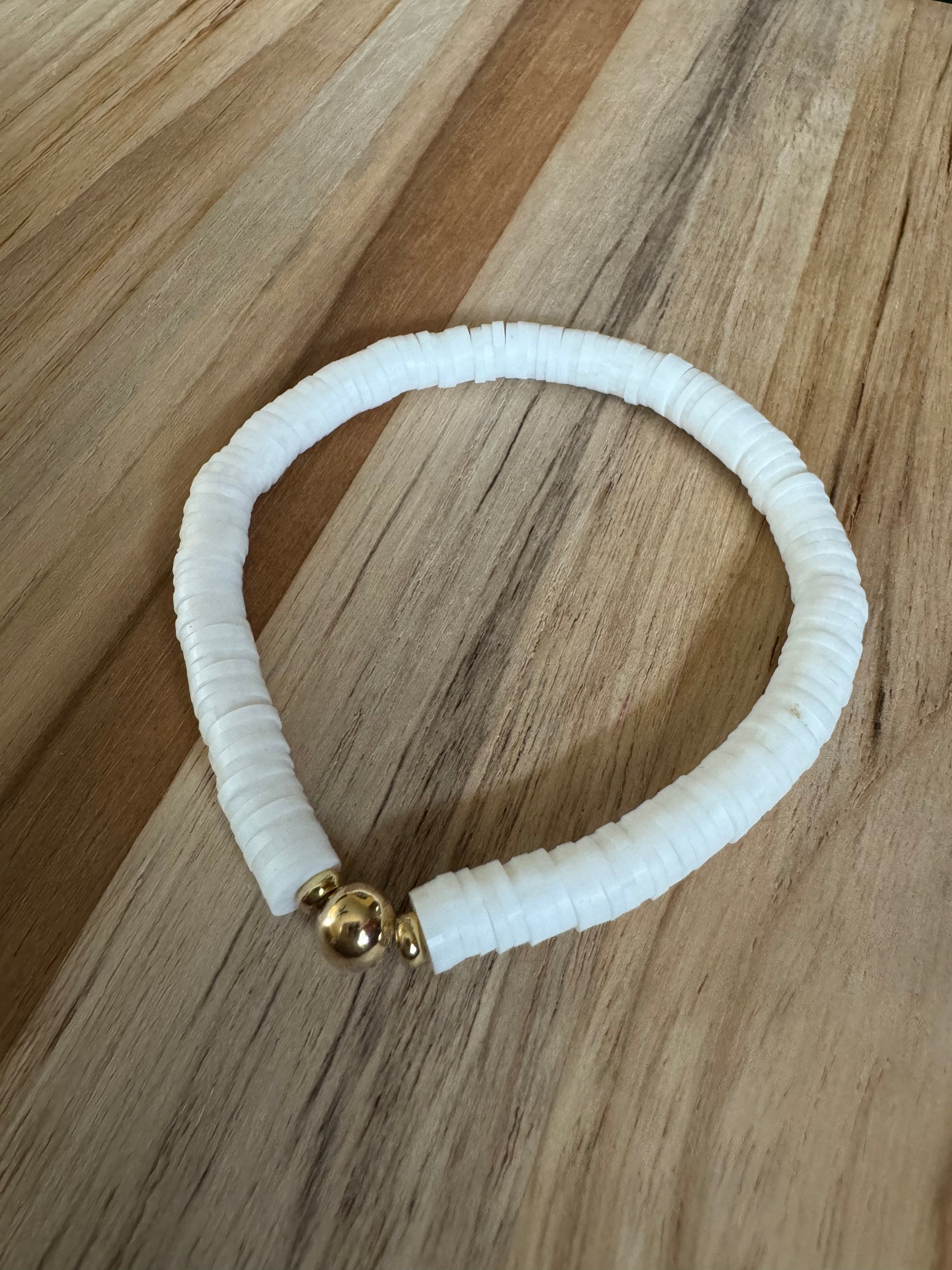 Polymer Clay Heishi Beads Off White Spring Summer Boho Layering Elastic Stretch Bracelet - My Urban Gems