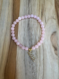 Rose Quartz Beaded Stretch Bracelet with Mama Charm - My Urban Gems