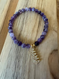 Amethyst Beaded Stretch Bracelet with Mama charm - My Urban Gems