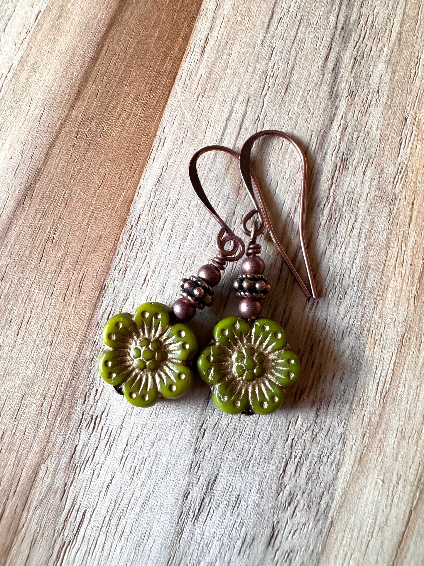 Dainty Boho Vintage Style Czech Glass flower Dangle Earrings