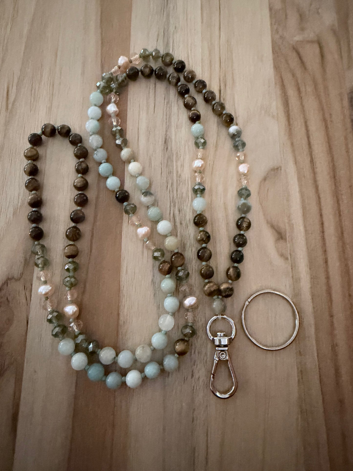 Custom Lanyard Tigereye & Amazonite 34” Long