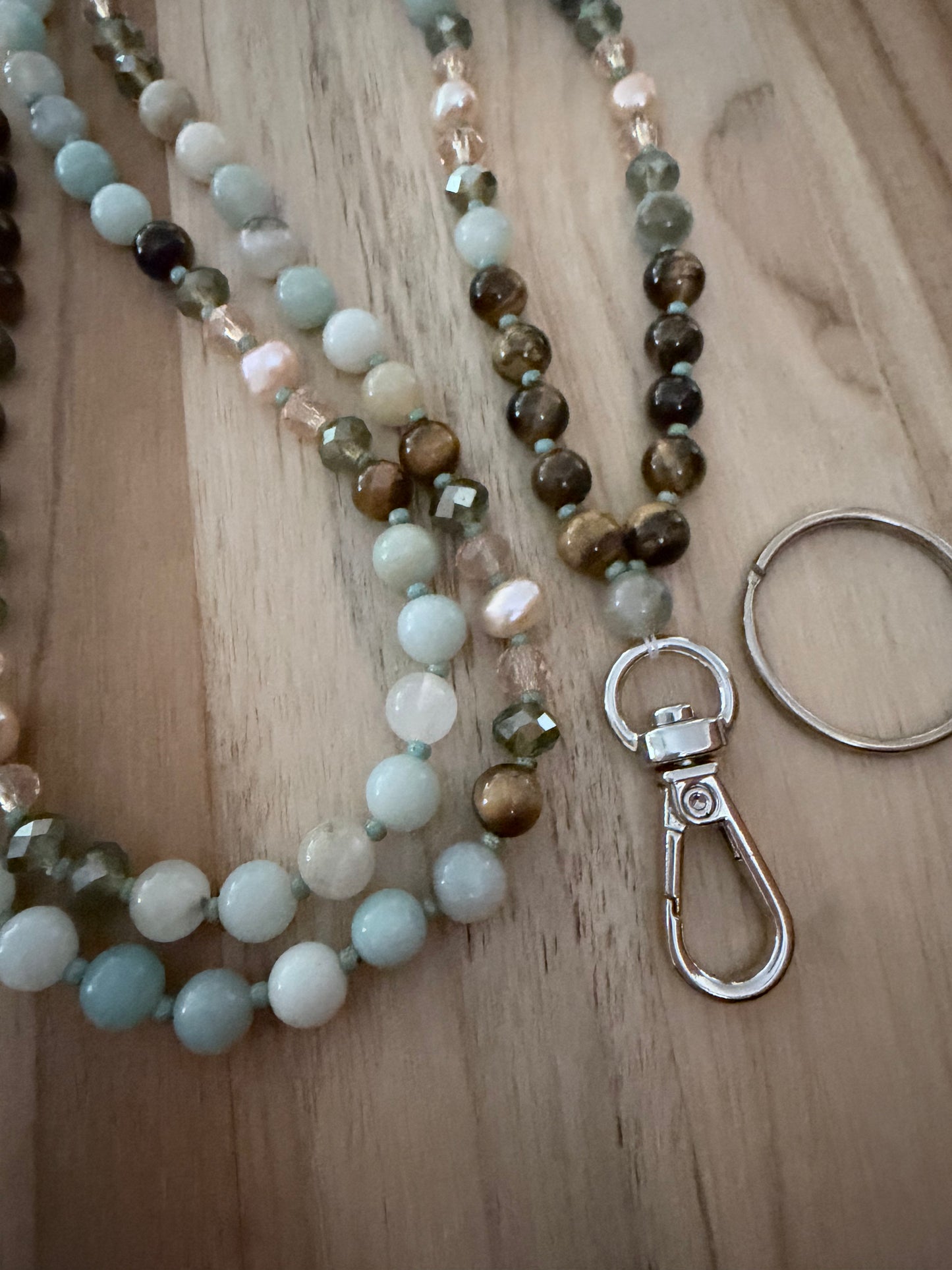 Custom Lanyard Tigereye & Amazonite 34” Long