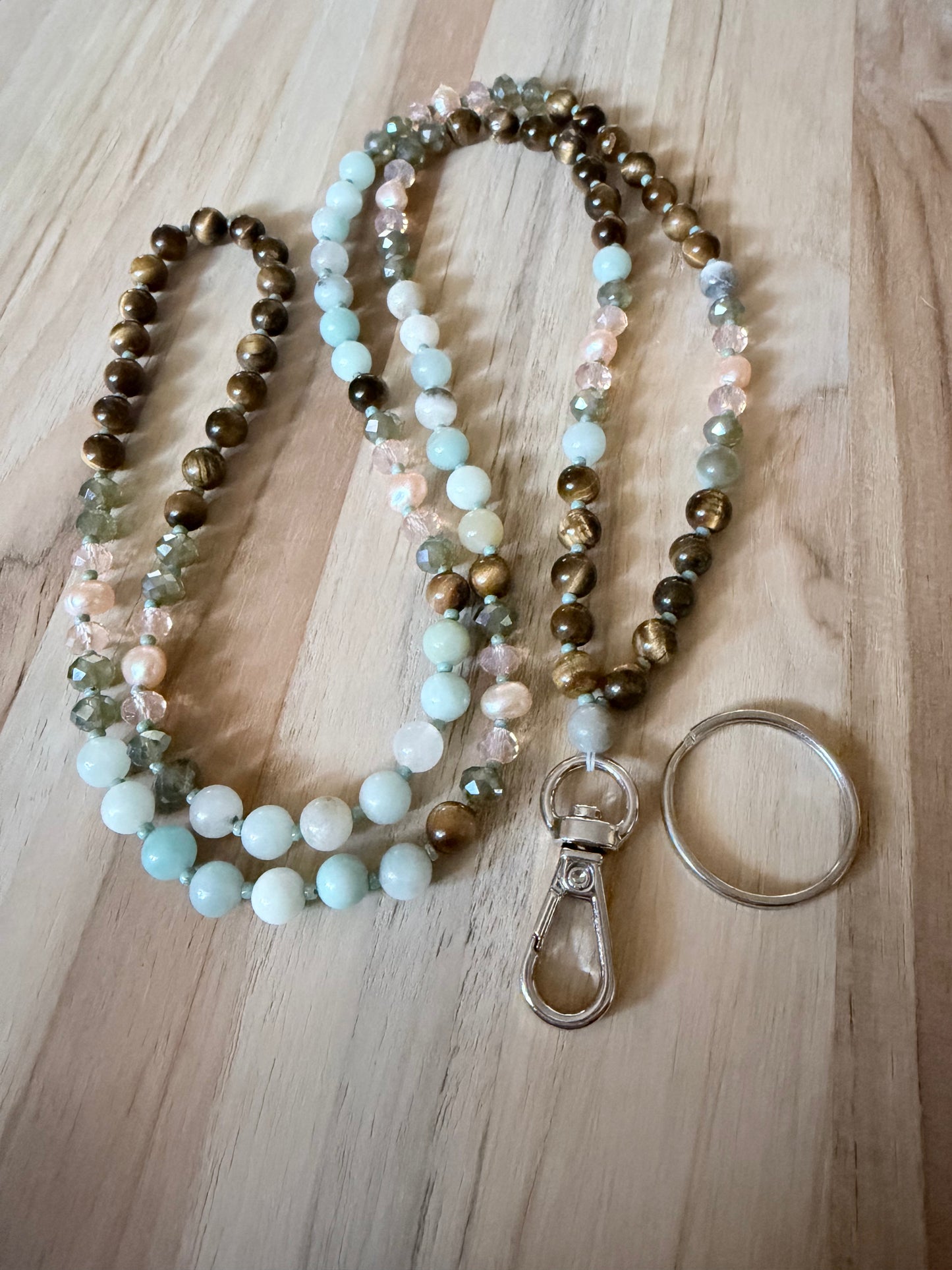 Custom Lanyard Tigereye & Amazonite 34” Long