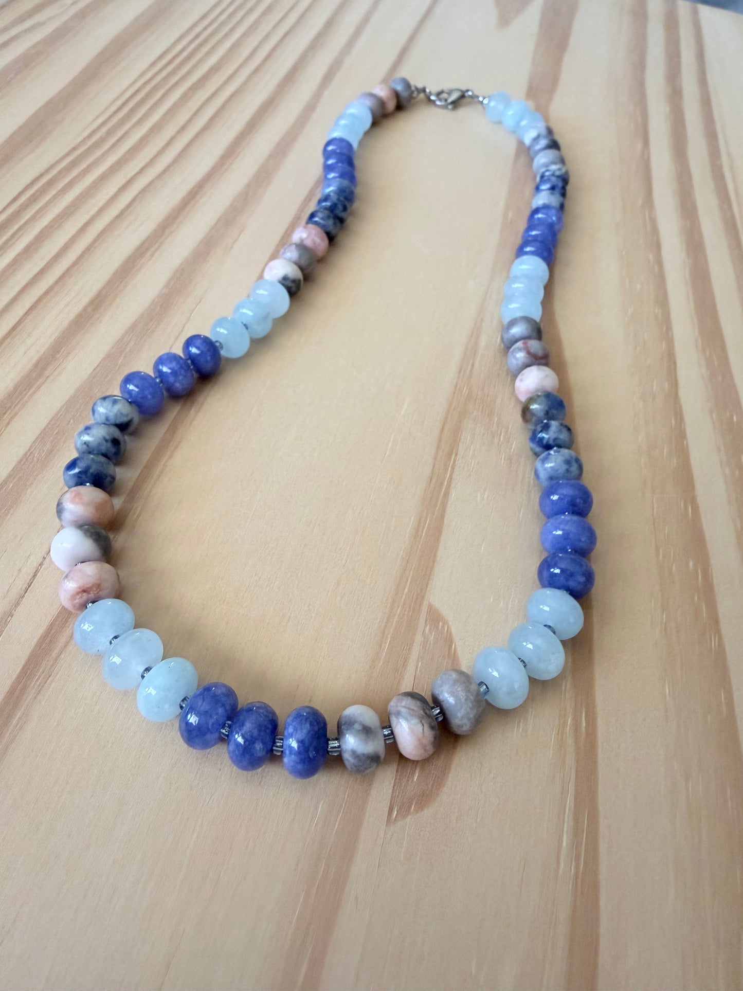 Mixed Gemstone Rondelle Necklace in Blues and Pinks