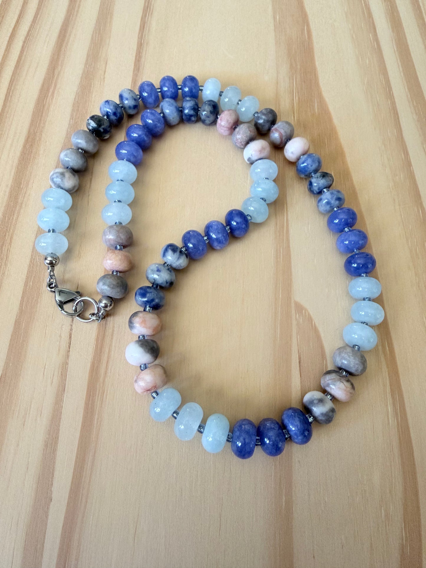 Mixed Gemstone Rondelle Necklace in Blues and Pinks