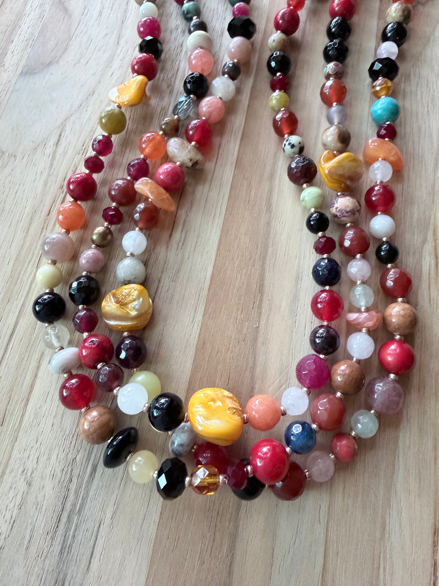 60” Extra Long Wraparound Multi-gemstone Necklace with Crystal Beads