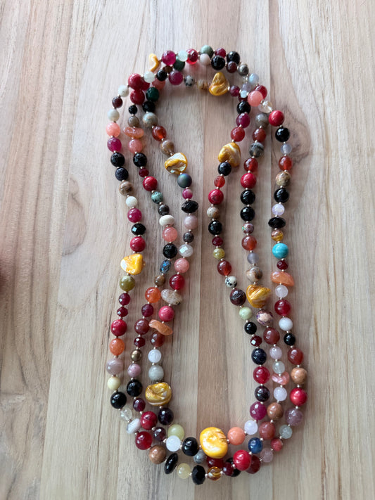 60” Extra Long Wraparound Multi-gemstone Necklace with Crystal Beads