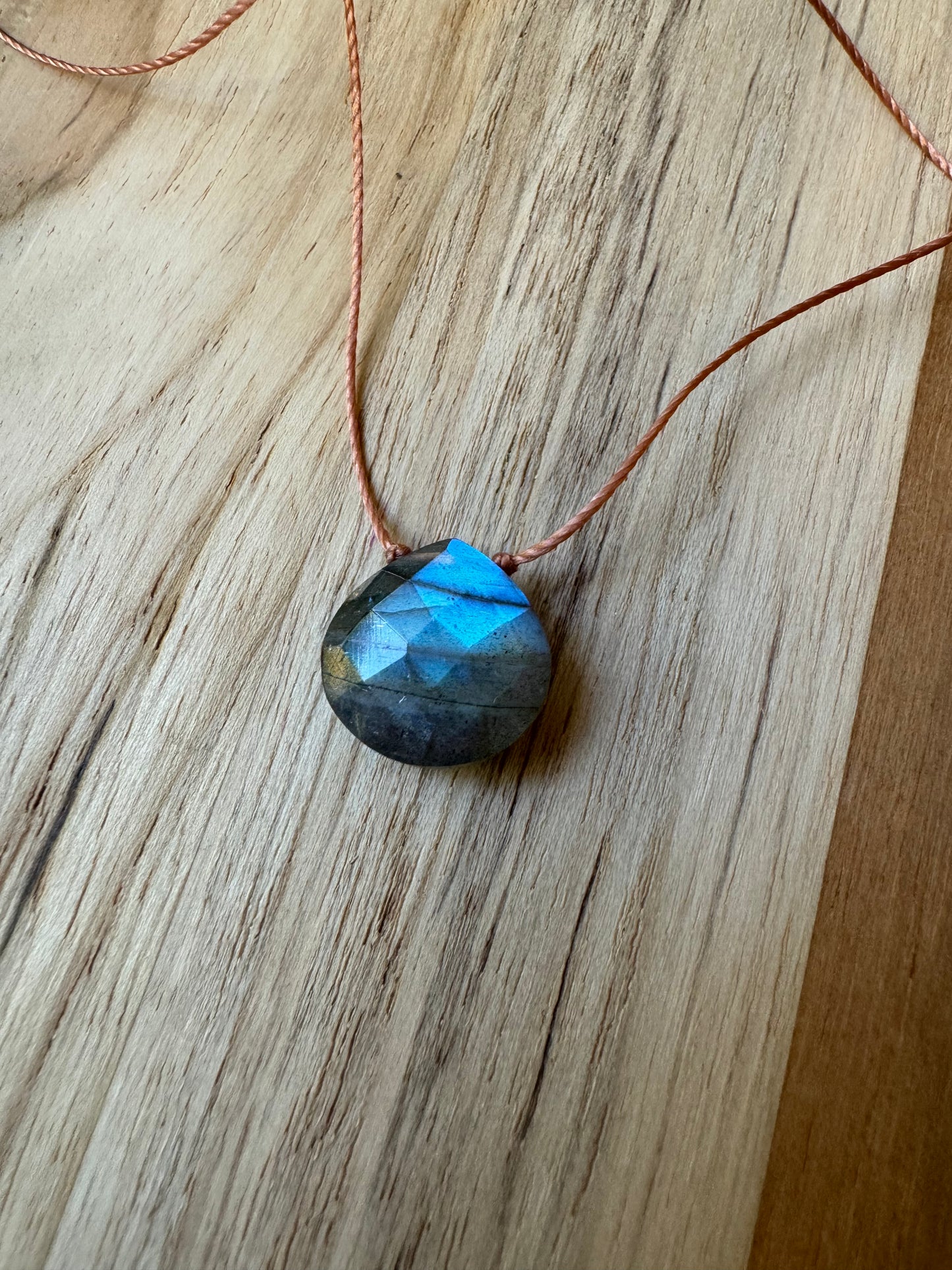 Blue Flash Faceted Labradorite Floating Pendant Minimalist Necklace ~ Stainless Steel Clasp