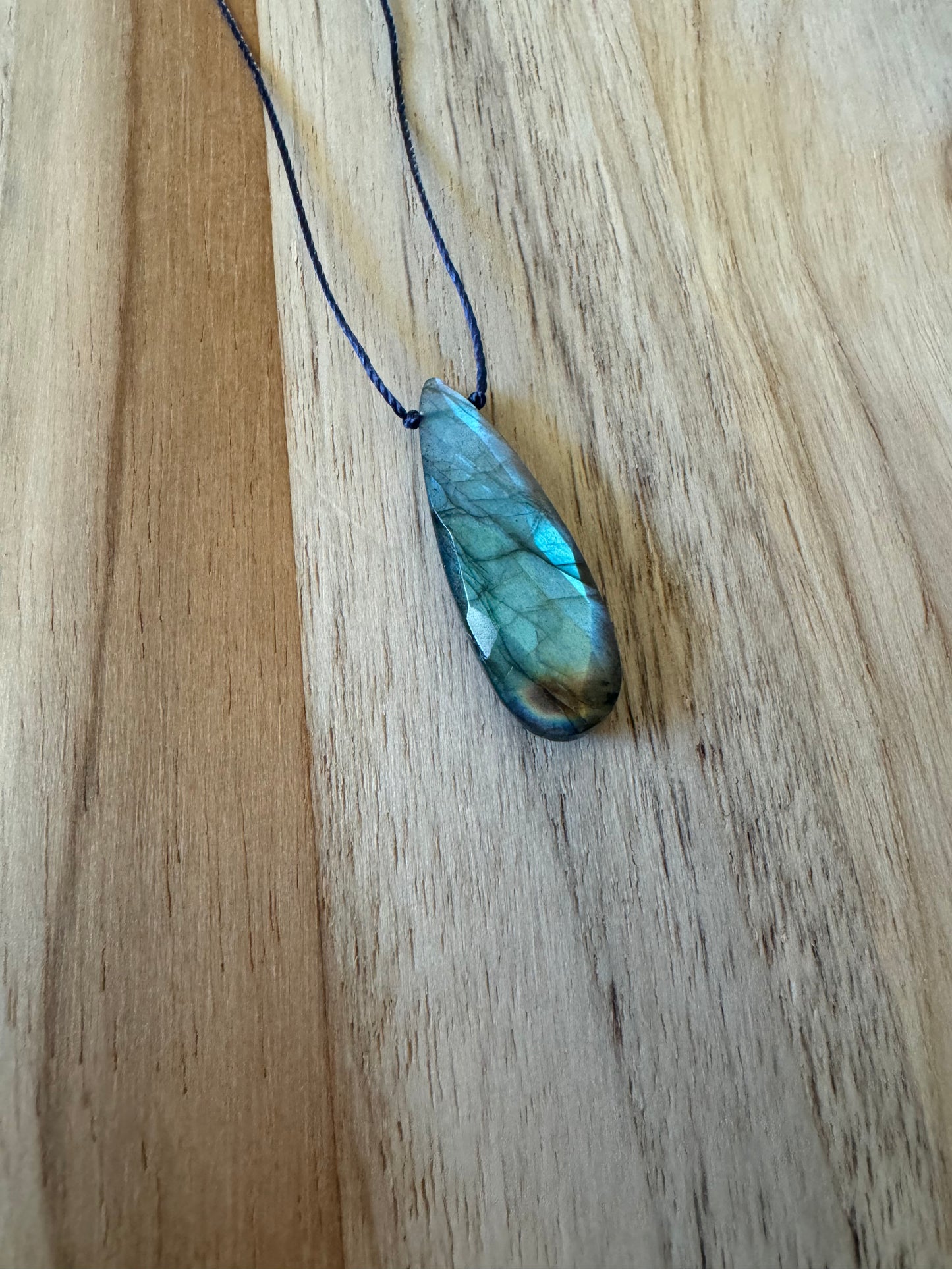 Dainty Blue Flash Faceted Labradorite Floating Minimalist Pendant Necklace ~ Sterling Silver Clasp