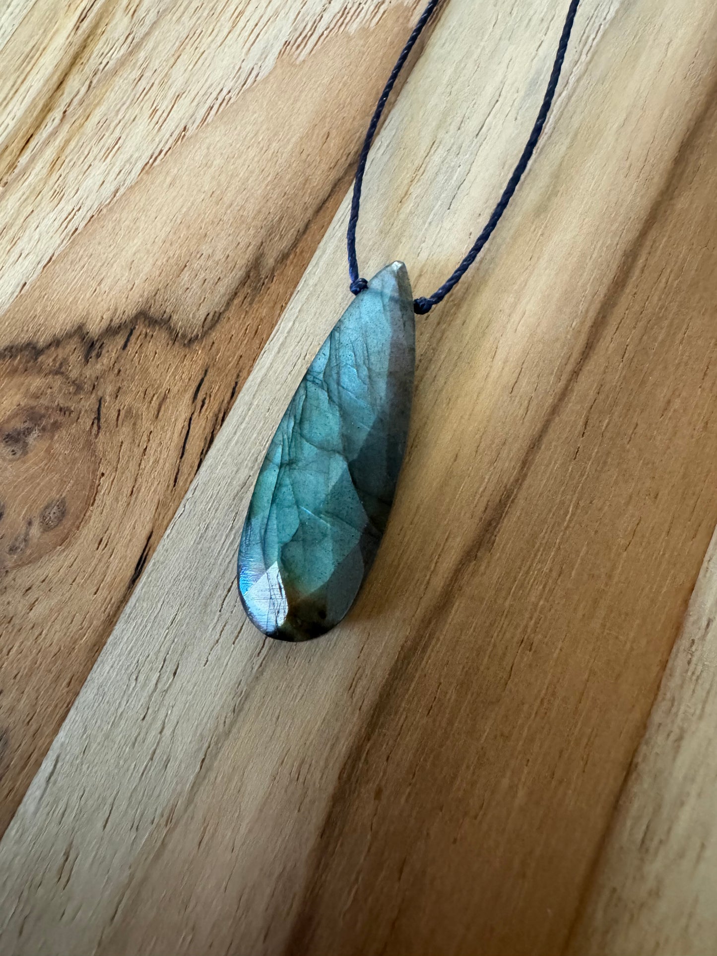 Dainty Blue Flash Faceted Labradorite Floating Minimalist Pendant Necklace ~ Sterling Silver Clasp