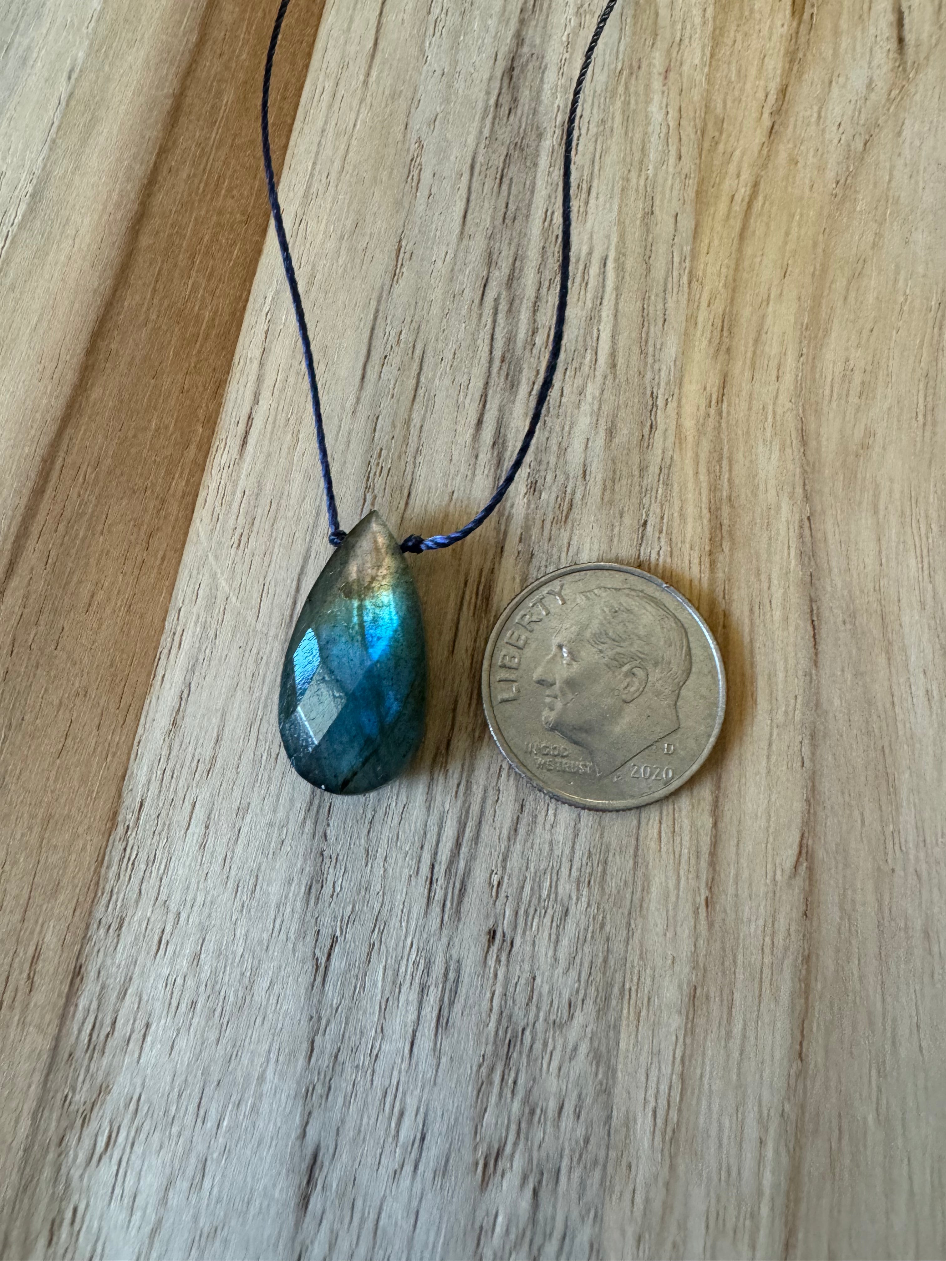 Dainty Multi Color Flash Faceted Labradorite floating Minimalist Pendant Necklace ~ Sterling Silver Clasp