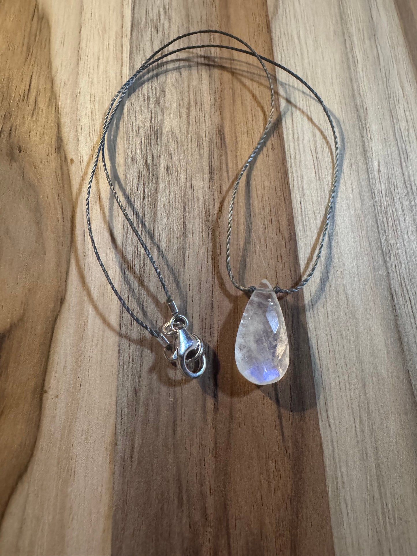 Dainty Faceted Rainbow Moonstone Floating Minimalist Necklace ~ Sterling Clasp