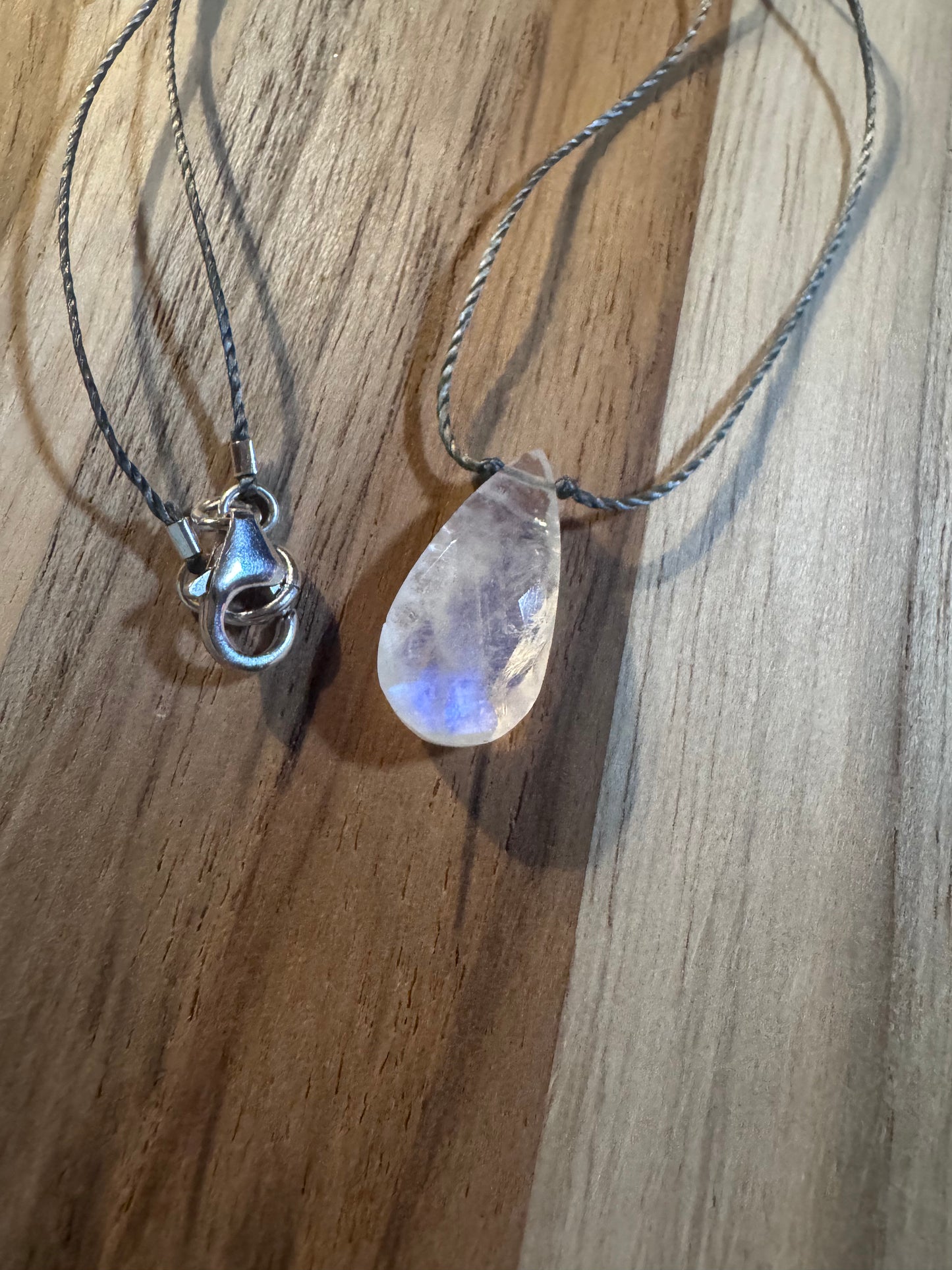 Dainty Faceted Rainbow Moonstone Floating Minimalist Necklace ~ Sterling Clasp