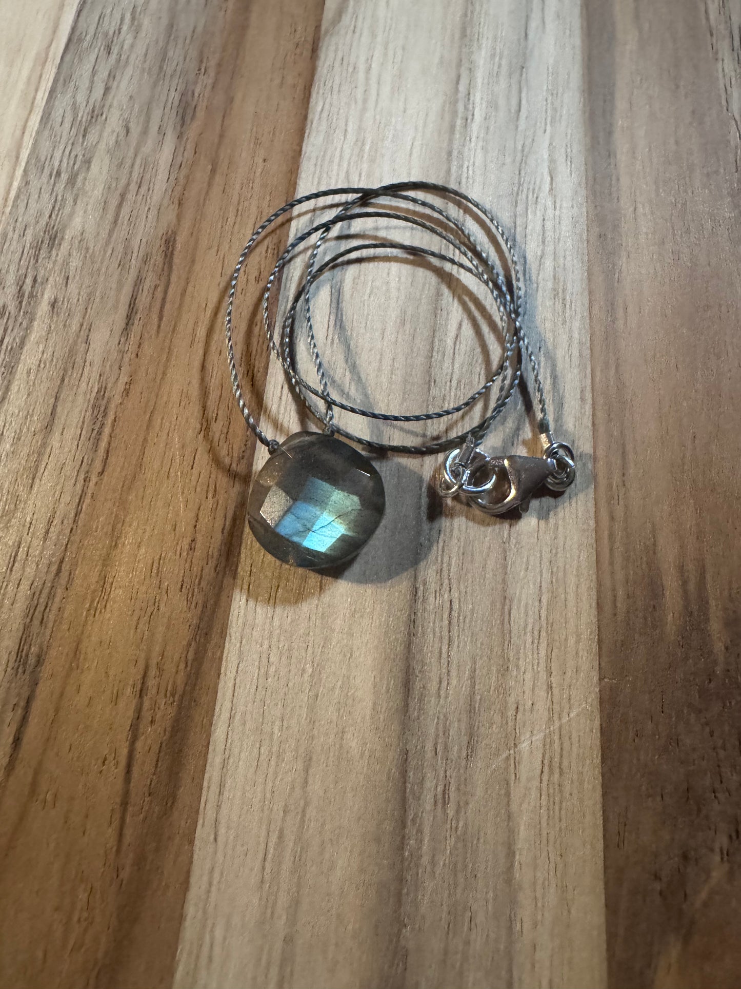 Dainty Faceted Blue Flash Labradorite Floating Minimalist Pendant Necklace ~ Sterling Clasp