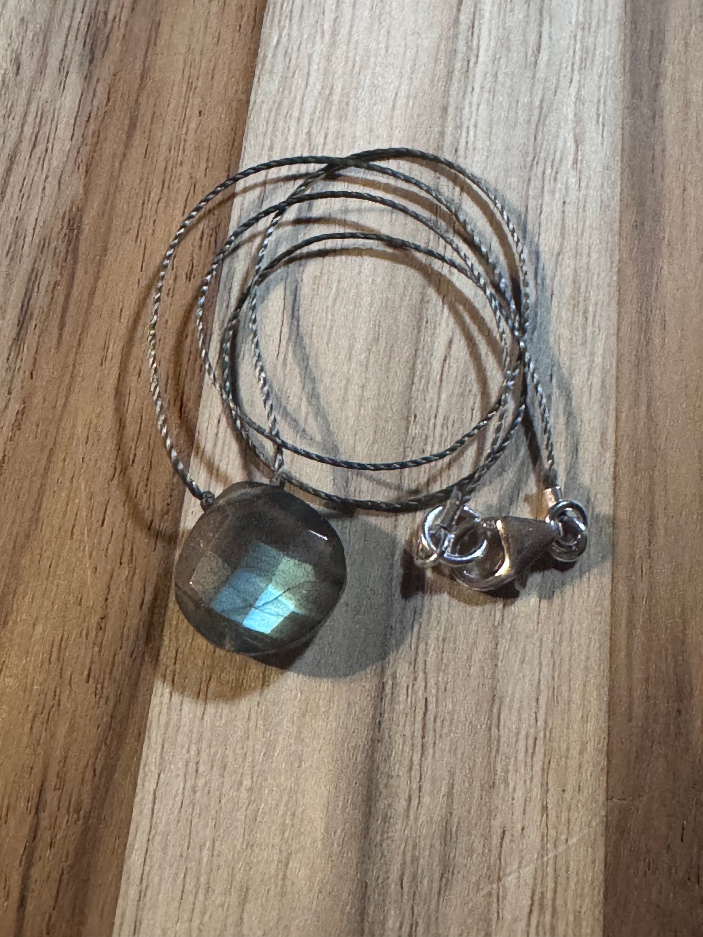 Dainty Faceted Blue Flash Labradorite Floating Minimalist Pendant Necklace ~ Sterling Clasp