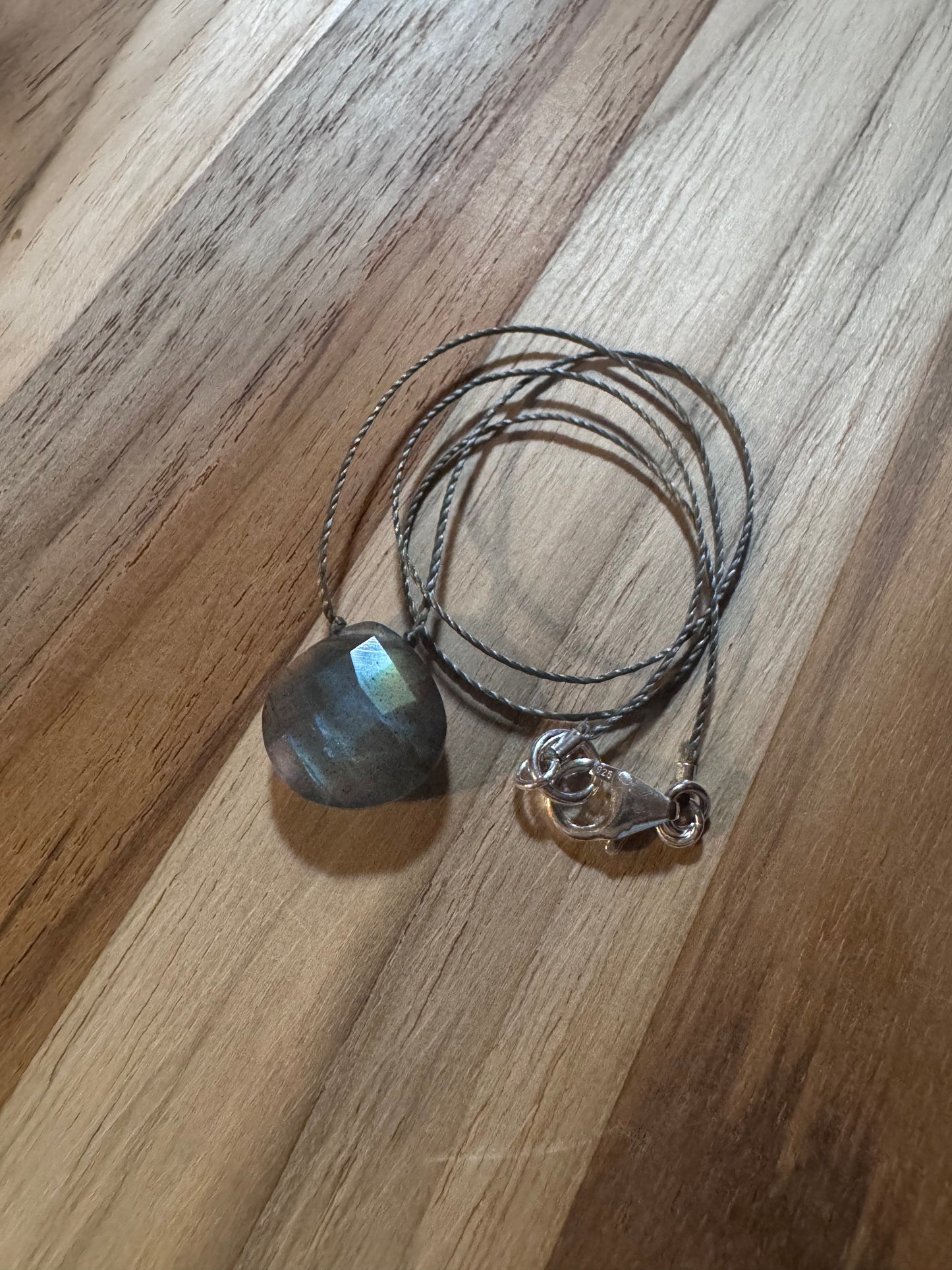 Dainty Faceted Blue Flash Labradorite Floating Minimalist Pendant Necklace ~ Sterling Clasp