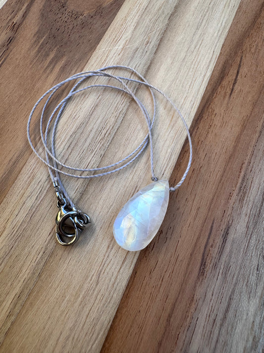 Moonstone Minimalist Floating Pendant Necklace ~ Stainless Steel Clasp