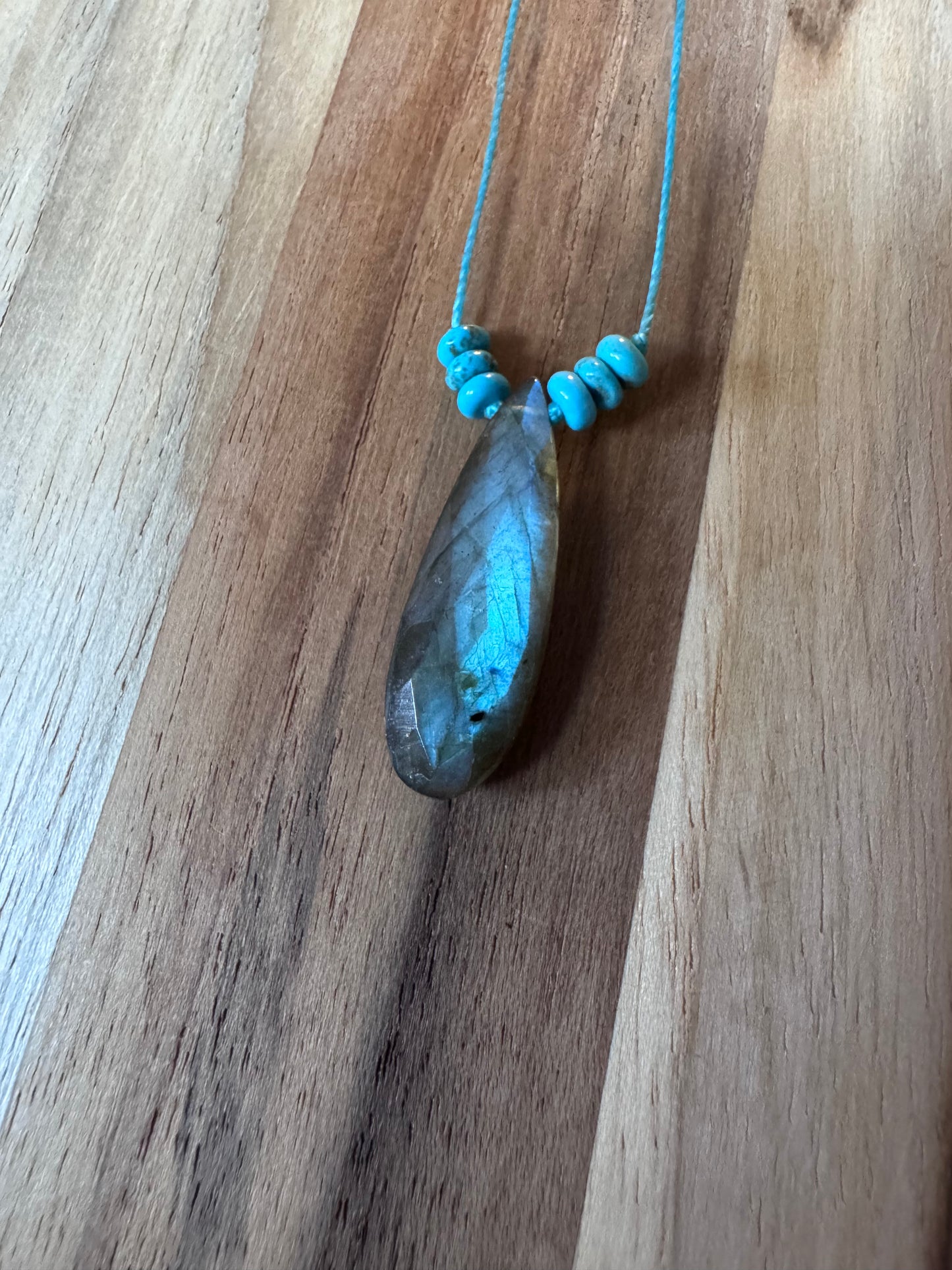 Labradorite and Turquoise Minimalist Floating Pendant Necklace ~ Stainless Steel Clasp