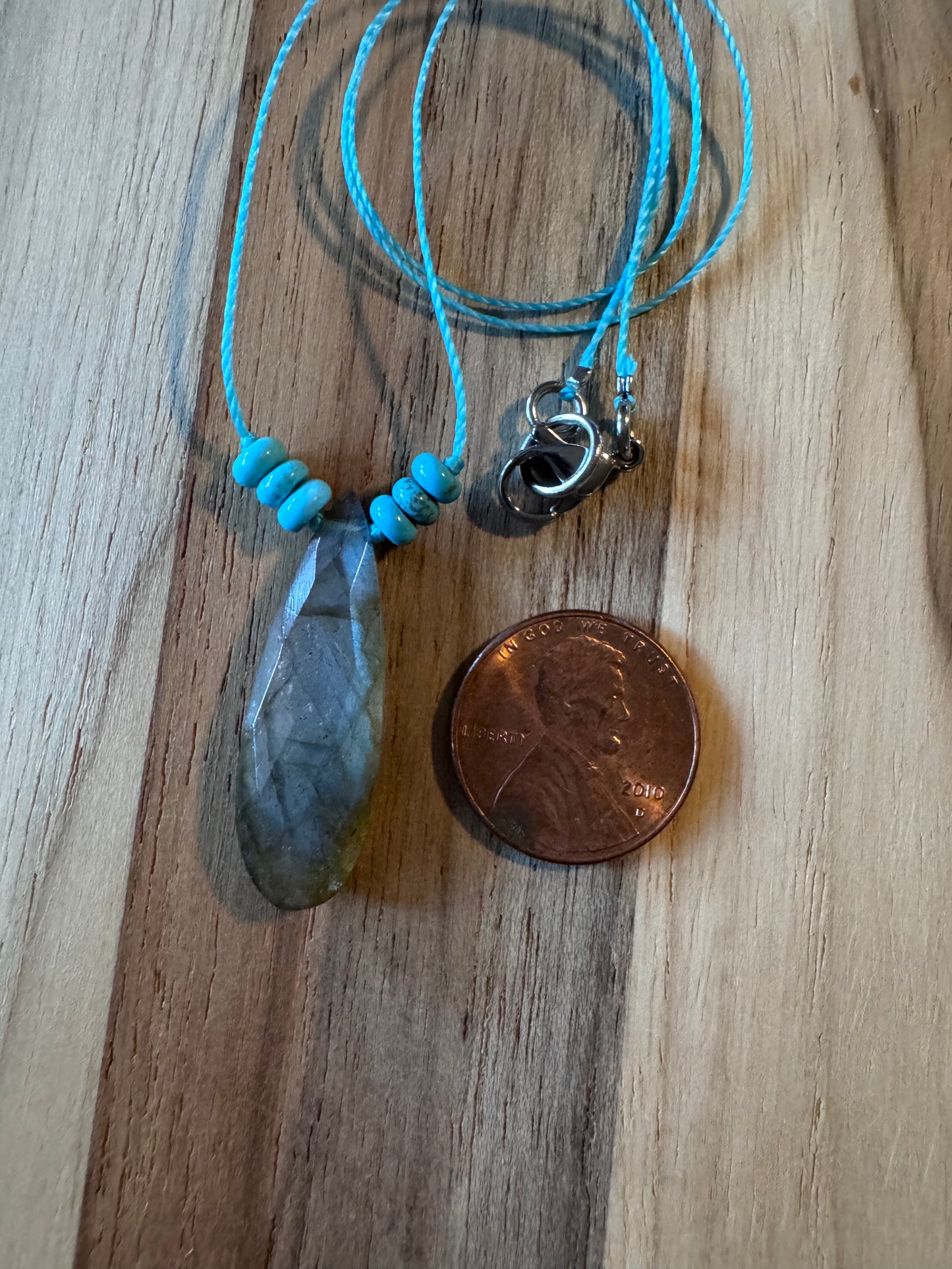 Labradorite and Turquoise Minimalist Floating Pendant Necklace ~ Stainless Steel Clasp