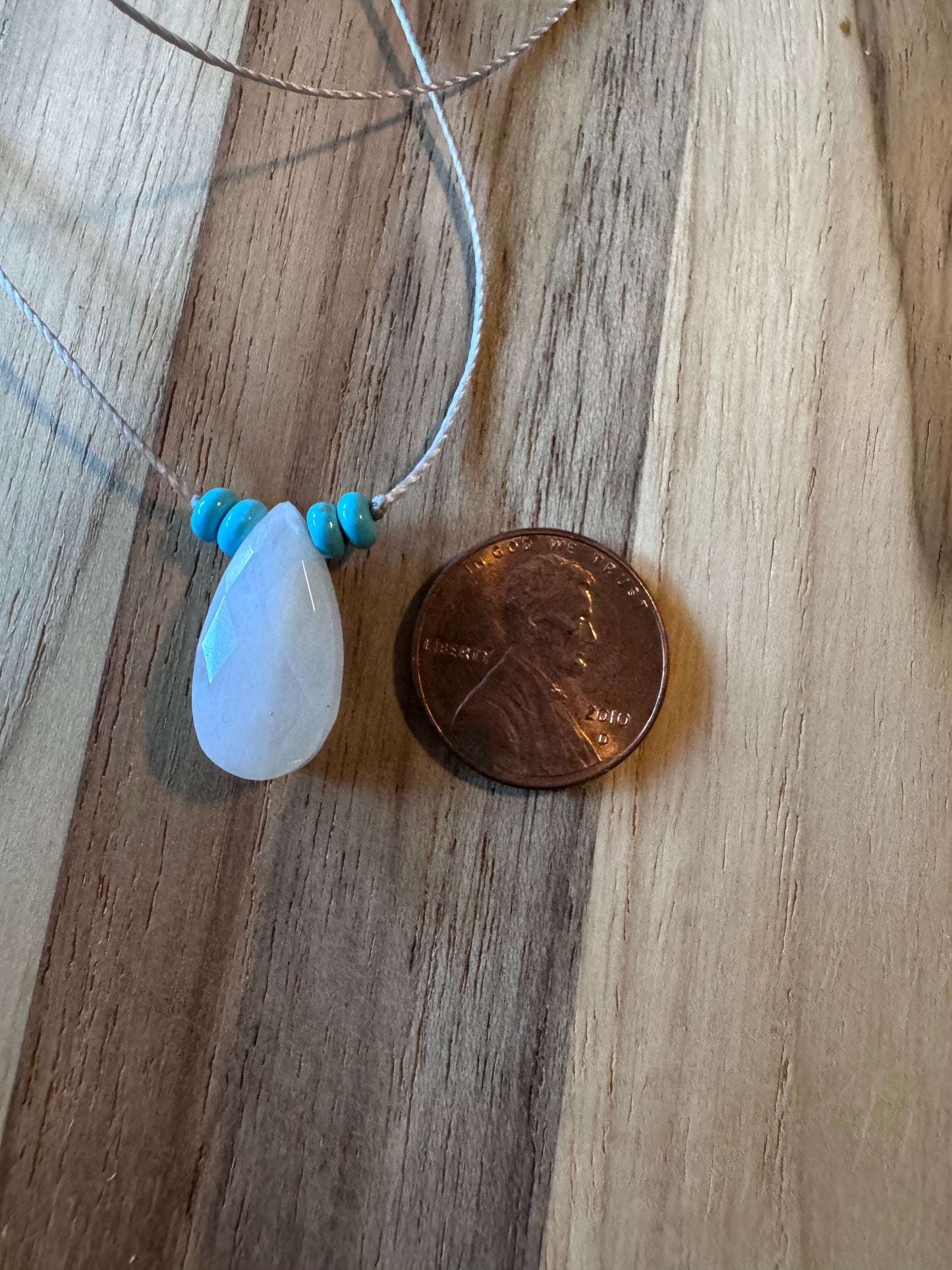 Moonstone and Turquoise Minimalist Floating Pendant Necklace ~ Stainless Steel Clasp