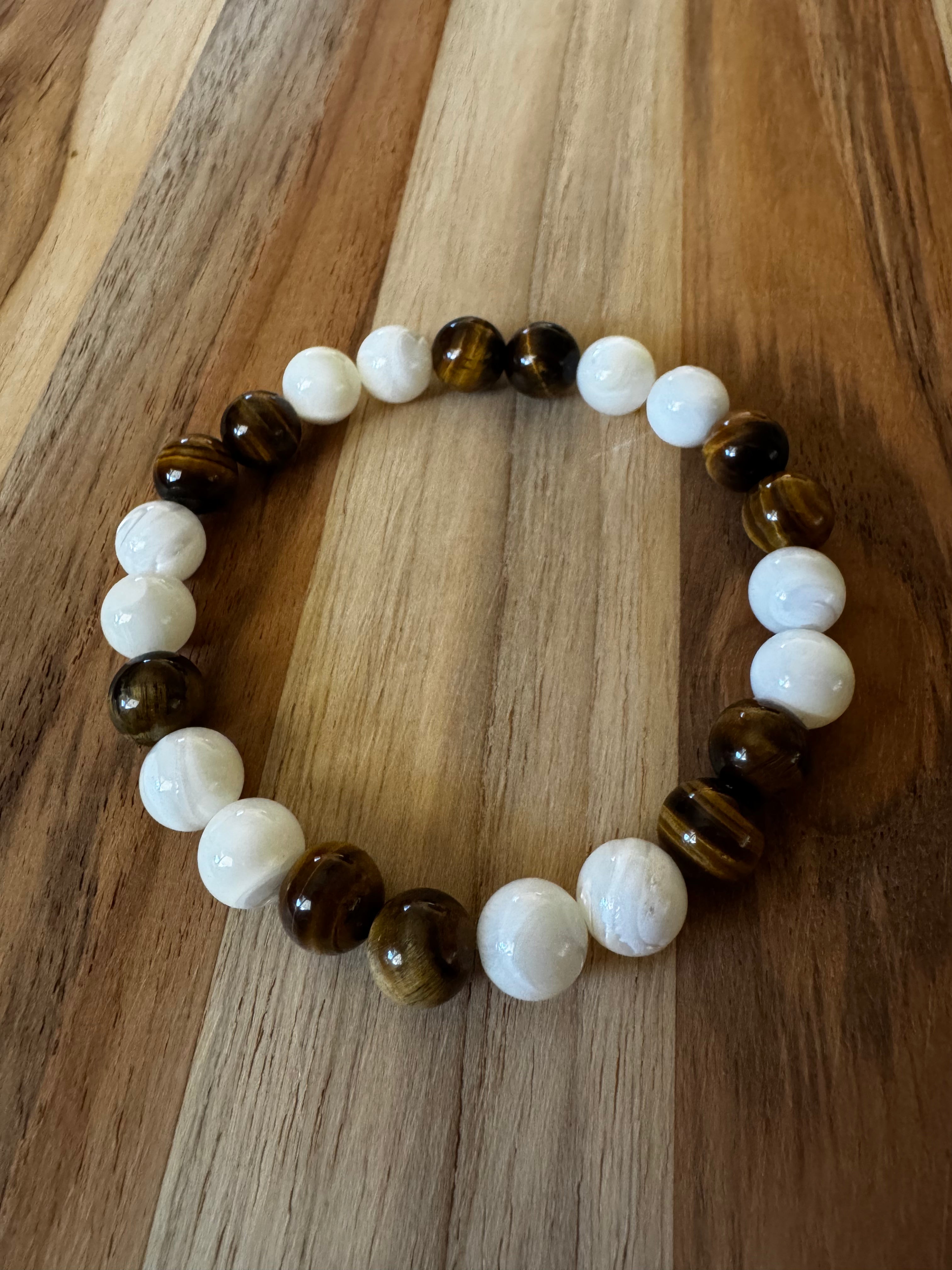 Tigereye and Mother of Pearl Stretch Bracelet