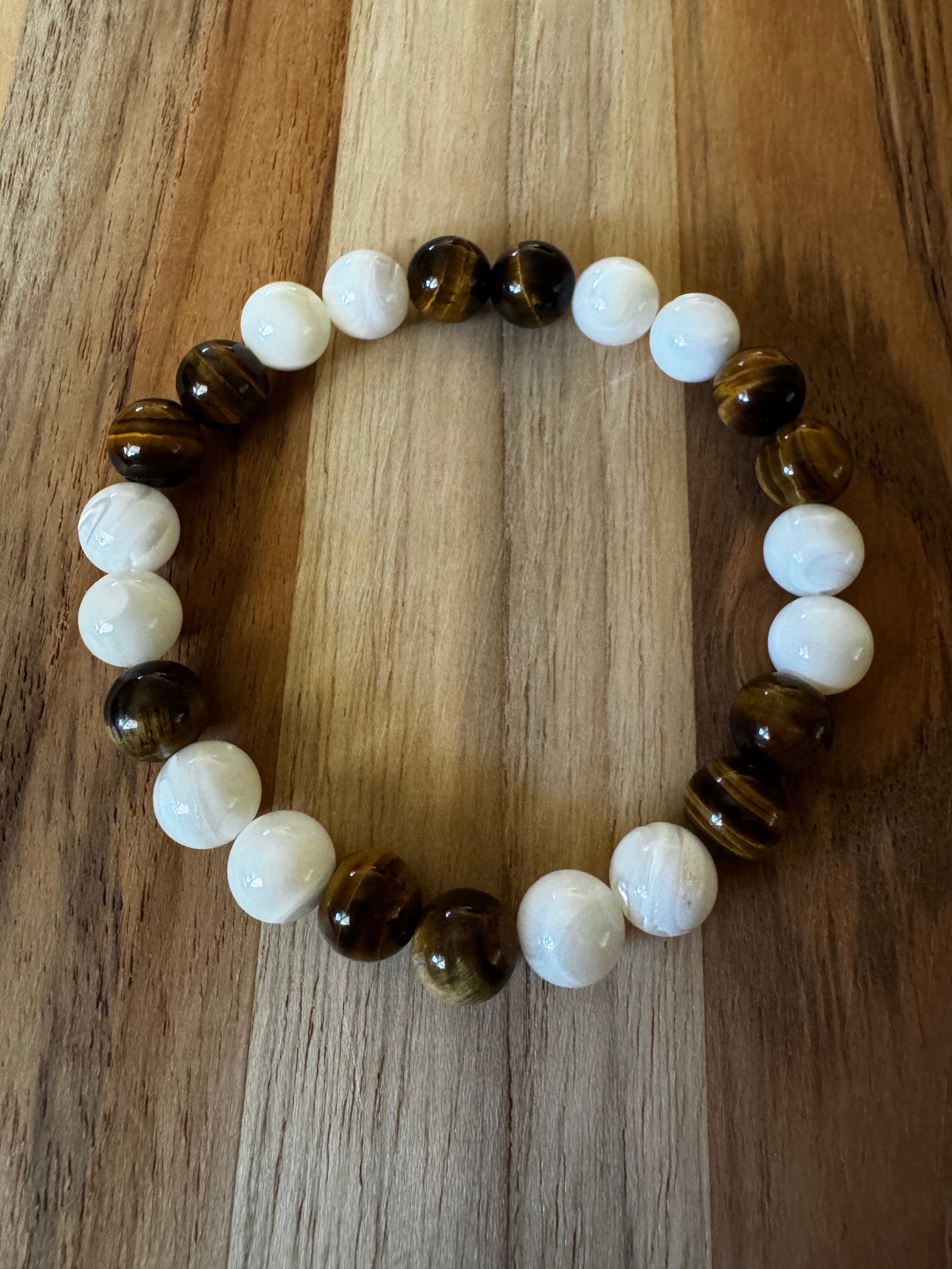 Tigereye and Mother of Pearl Stretch Bracelet