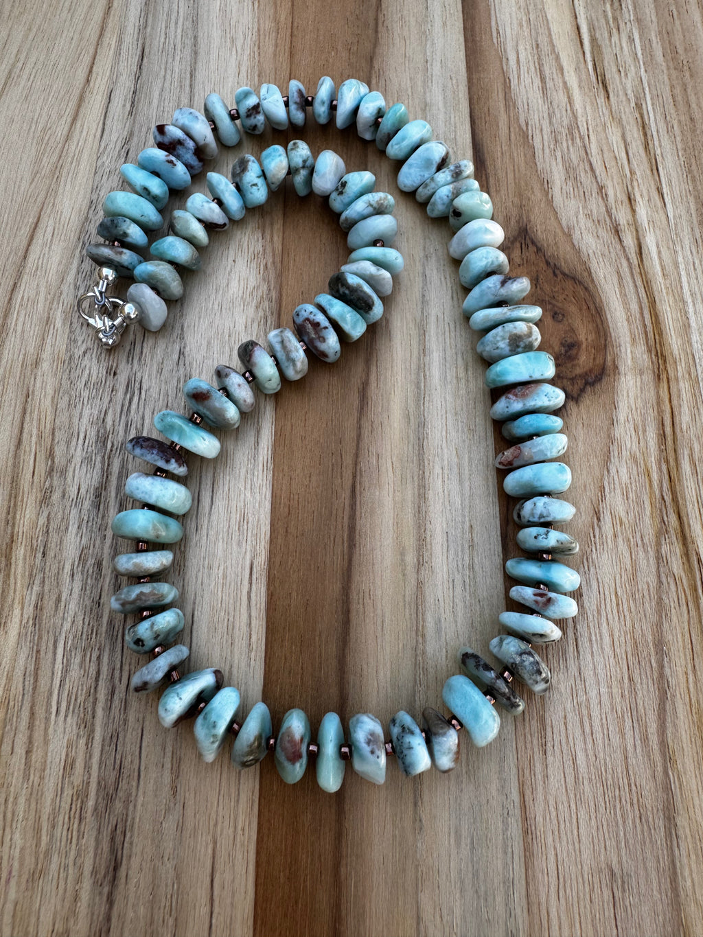 Short Larimar Tumbled Chip Bead Necklace ~ Sterling Silver