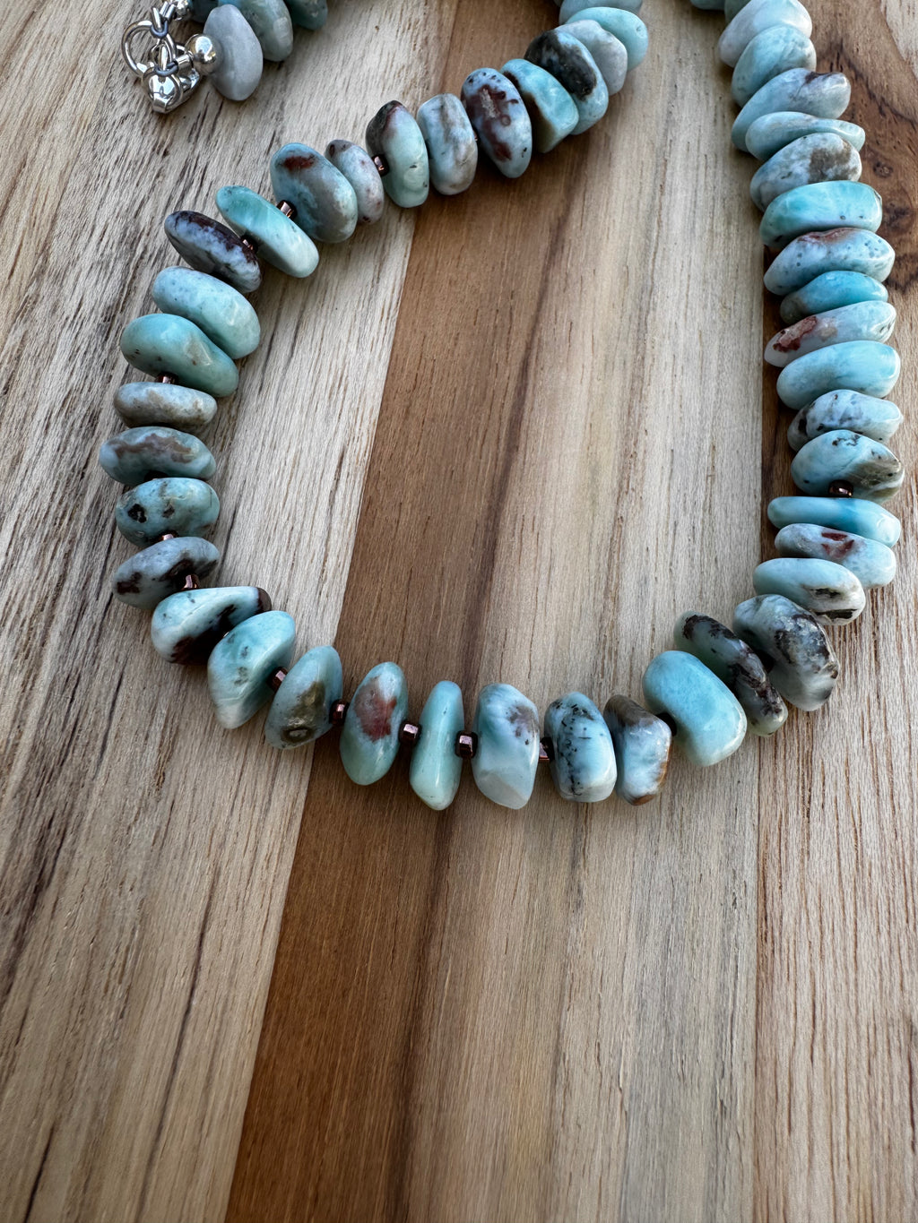 Short Larimar Tumbled Chip Bead Necklace ~ Sterling Silver