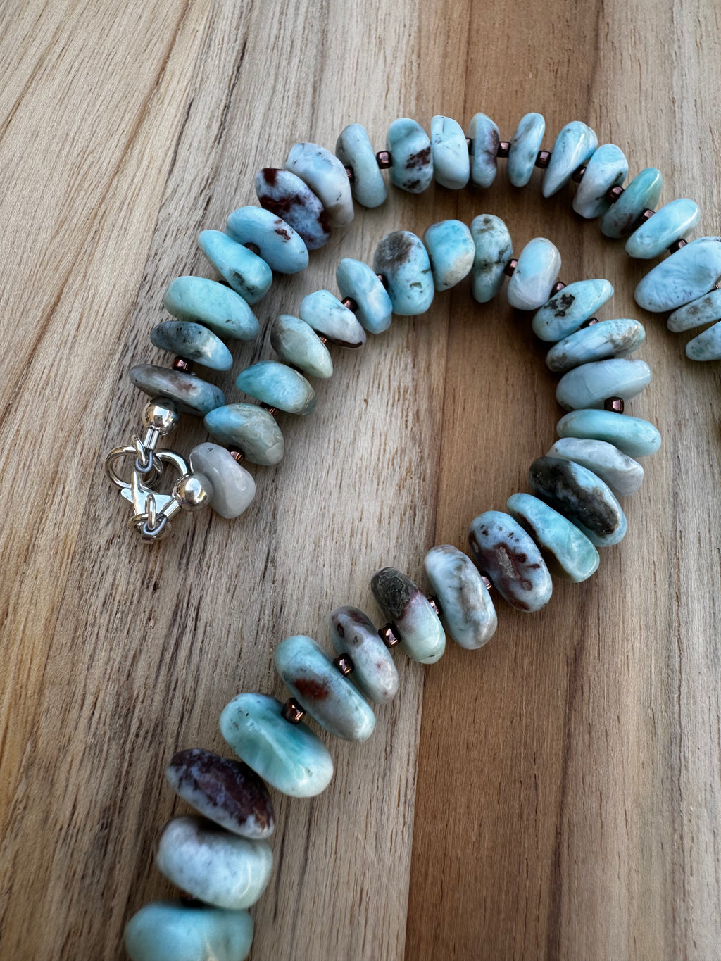 Short Larimar Tumbled Chip Bead Necklace ~ Sterling Silver