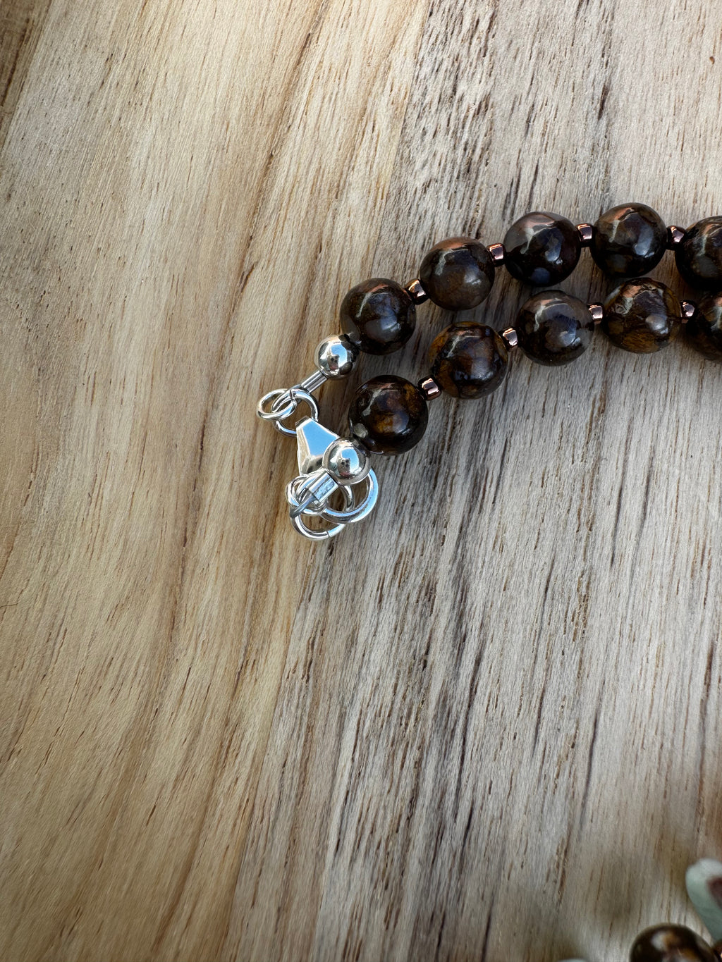 16” Larimar Necklace with Orange Jade and Jasper Beads ~ Sterling Silver