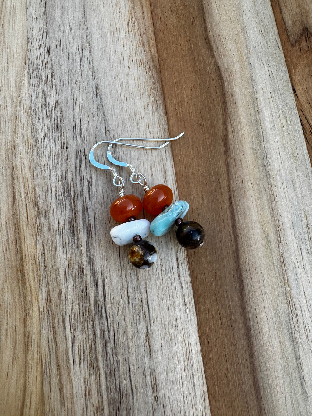 Larimar Orange Jade and Jasper Dangle Earrings ~ Sterling Silver