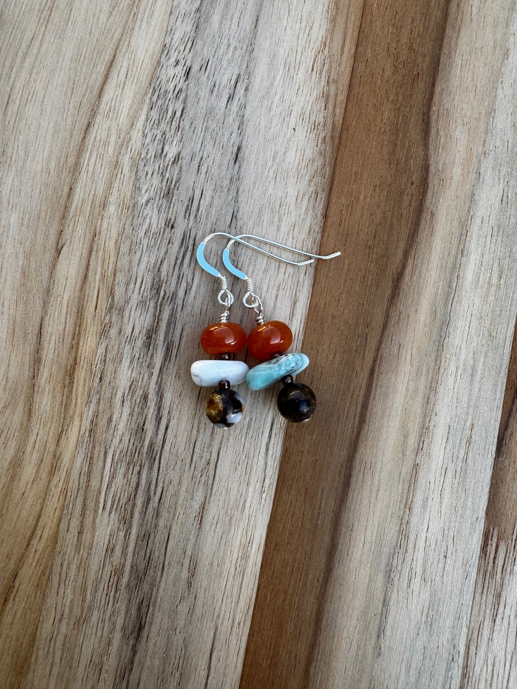 Larimar Orange Jade and Jasper Dangle Earrings ~ Sterling Silver