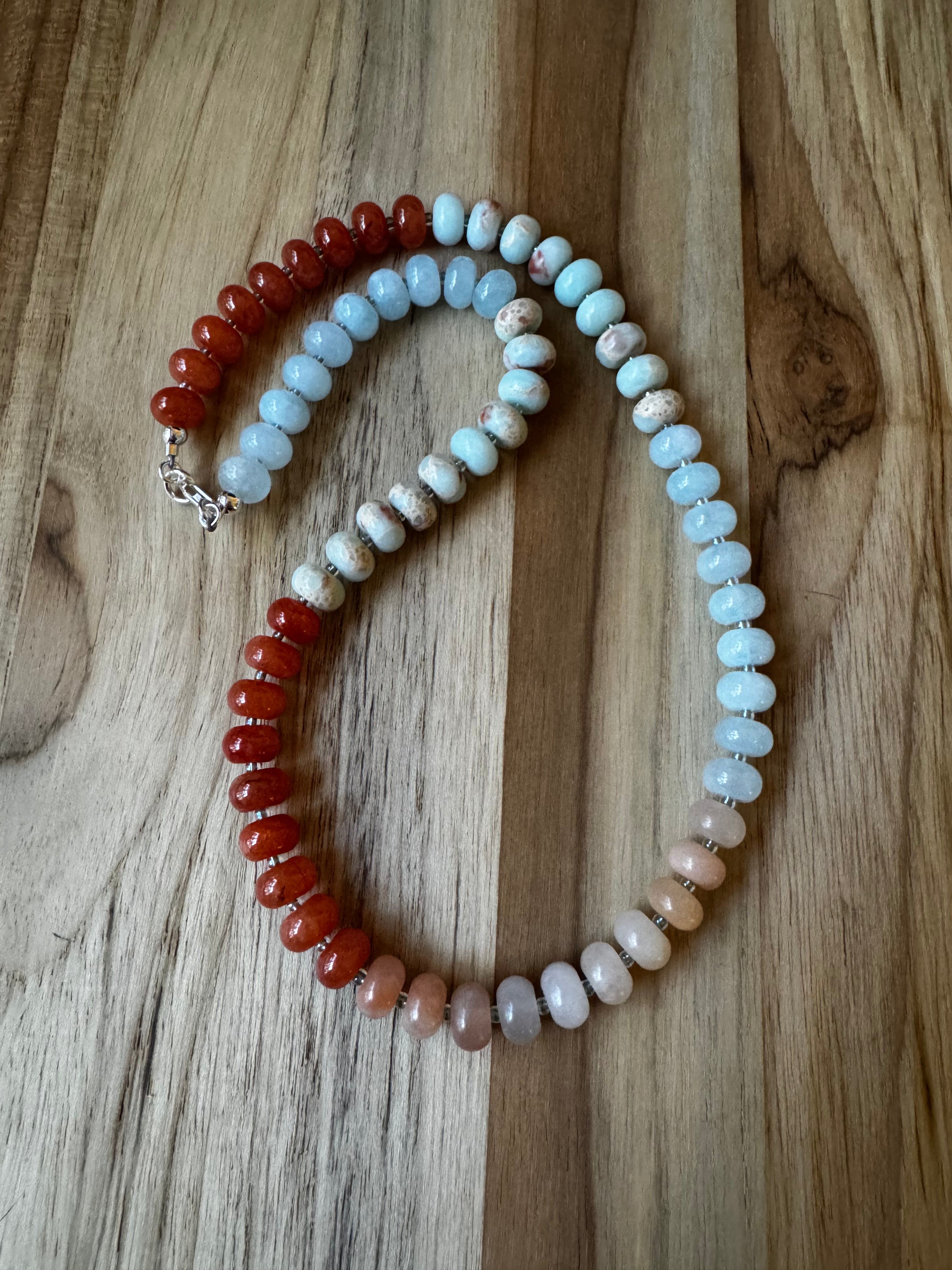 16” Mixed Gemstone Stone Candy Rondelle Necklace ~ Sterling Silver