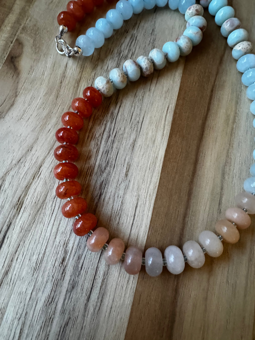 16” Mixed Gemstone Stone Candy Rondelle Necklace ~ Sterling Silver