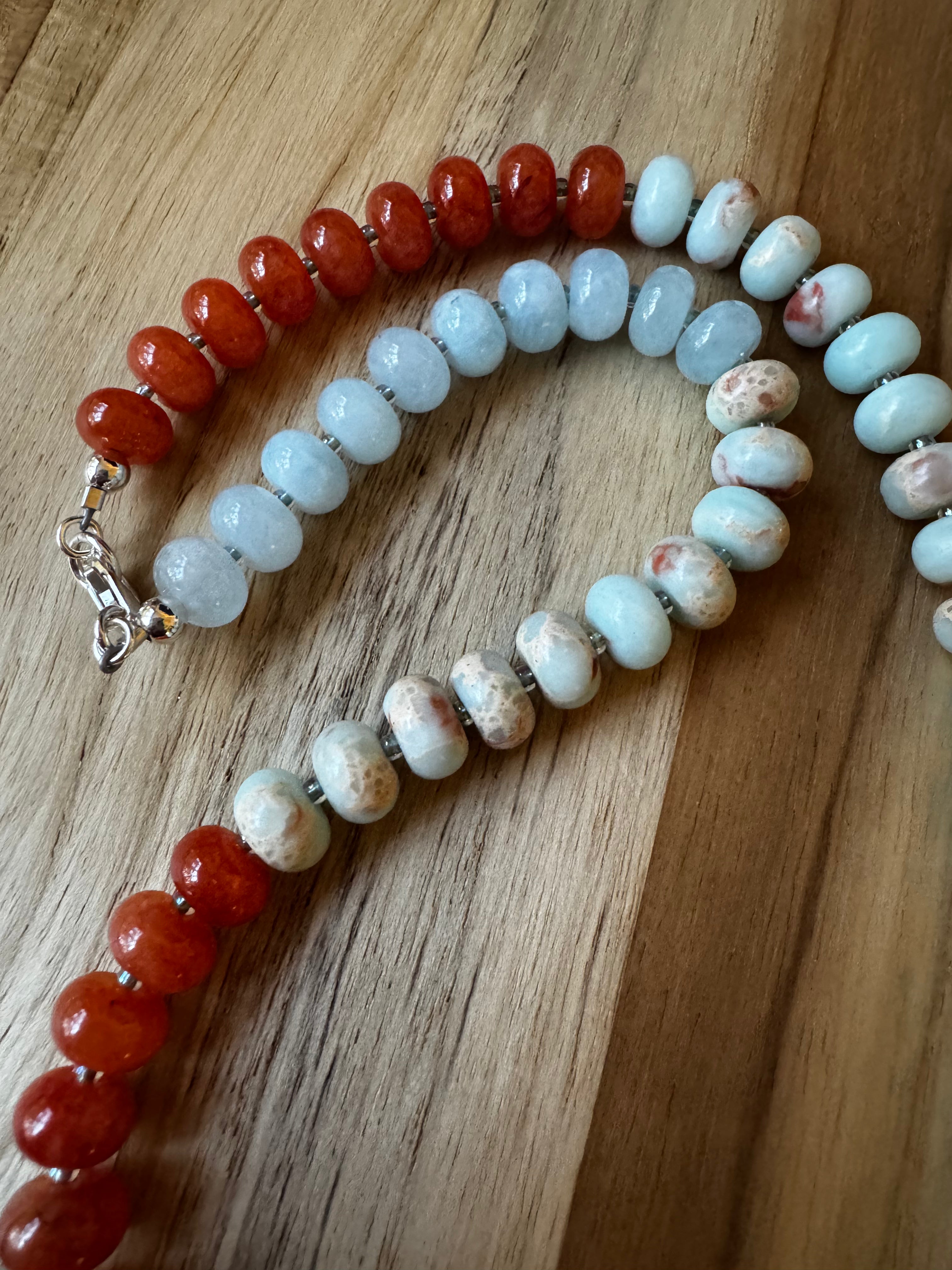 16” Mixed Gemstone Stone Candy Rondelle Necklace ~ Sterling Silver