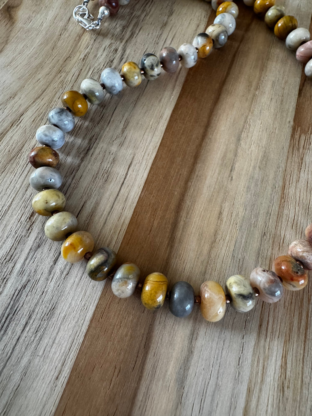 Crazy Lace Agate Rondelle Beaded Necklace ~ Sterling Silver