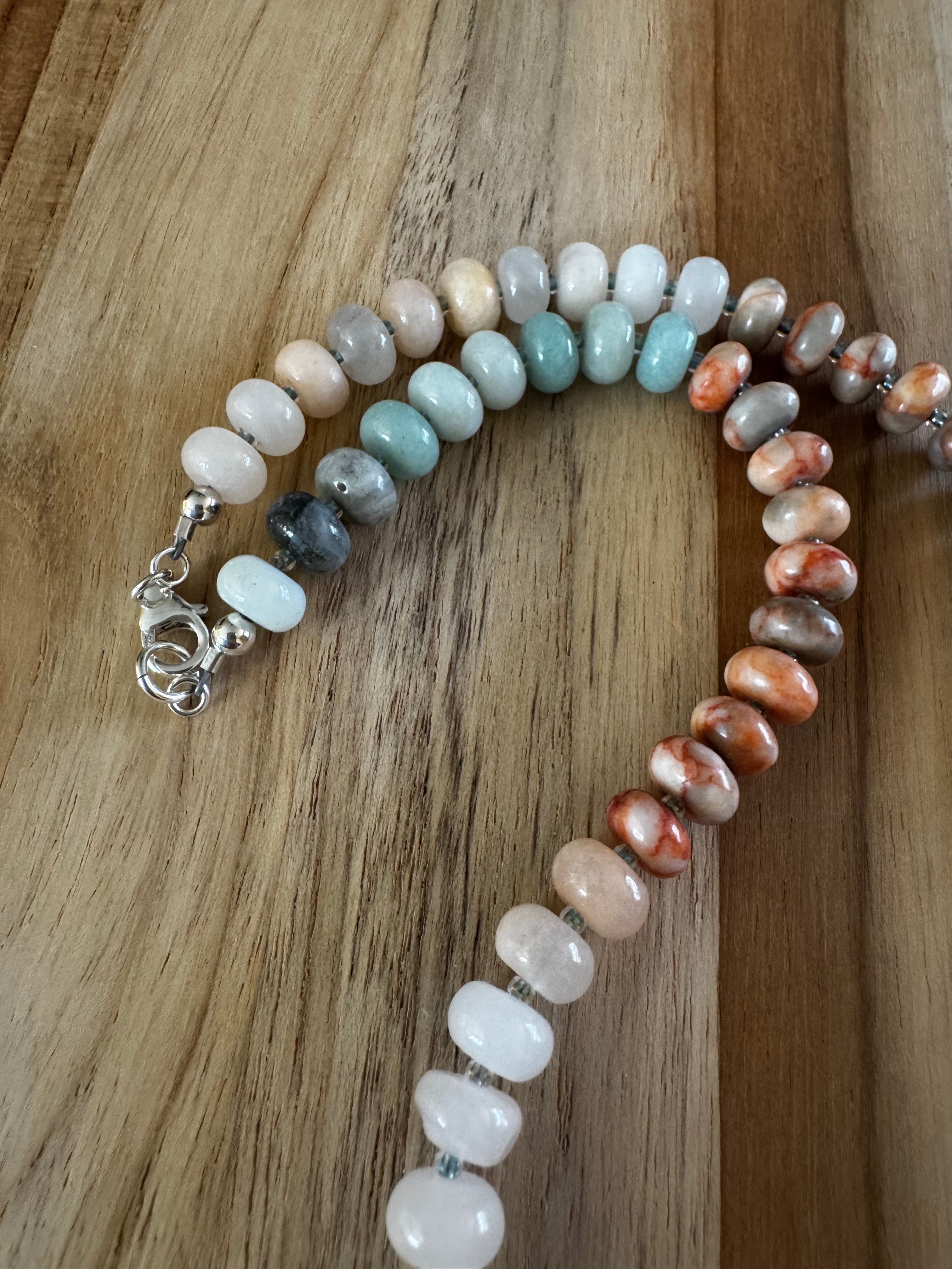 18” Mixed Gemstone Stone Candy Rondelle Beaded Necklace