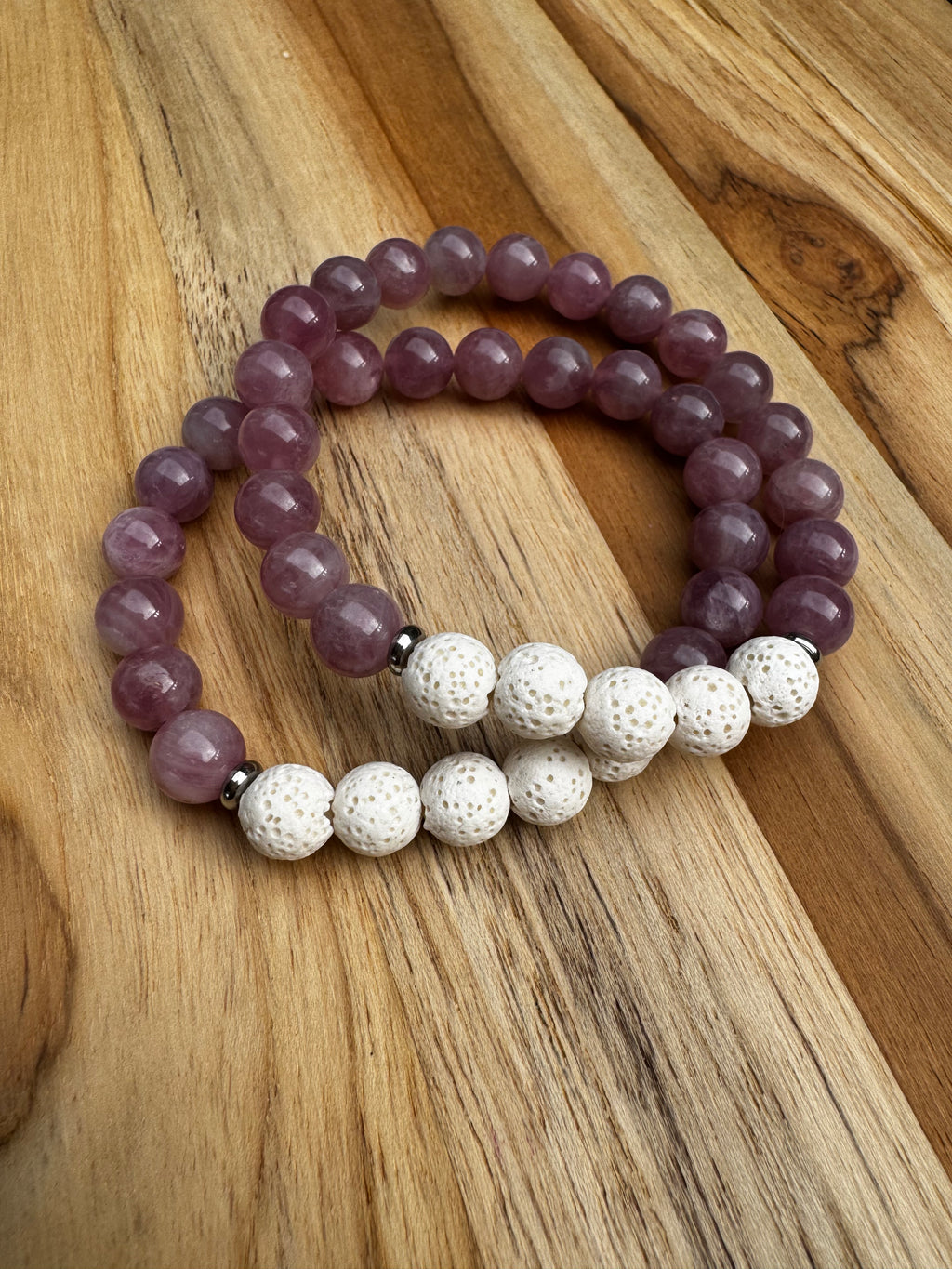 Madagascar Rose Quartz Aromatherapy Stretch Bracelet with Lava Stone ~ 7”