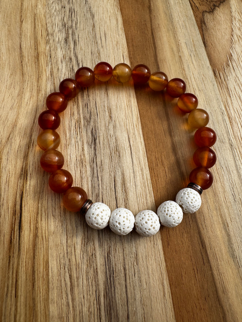 Red Agate Aromatherapy Stretch Bracelet with Lava Stone ~ 7”