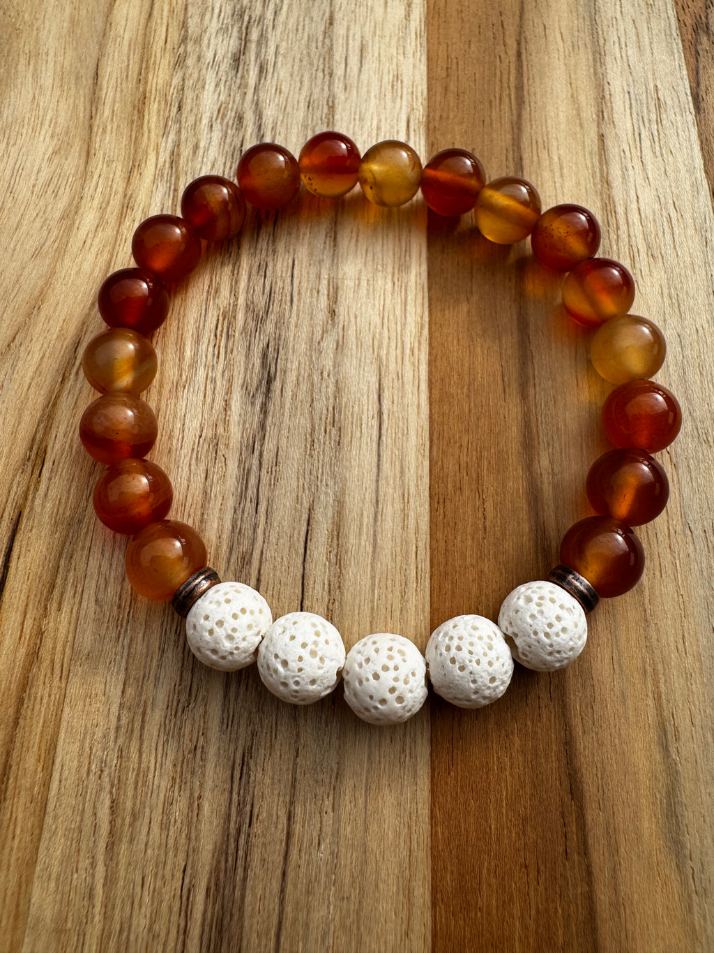 Red Agate Aromatherapy Stretch Bracelet with Lava Stone ~ 7”