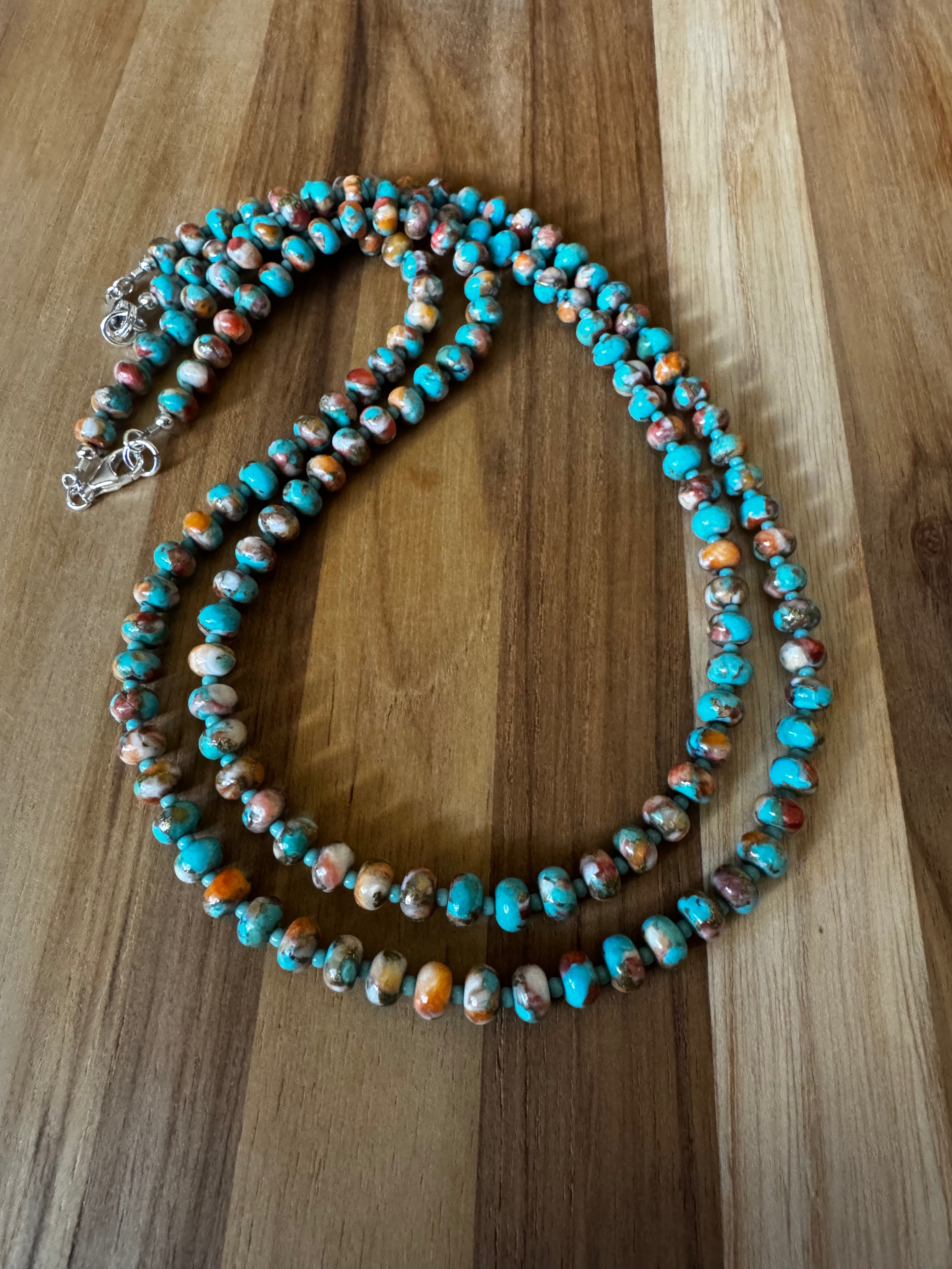 18” Spiny Oyster Mojave Copper Turquoise Necklace ~ Sterling Silver