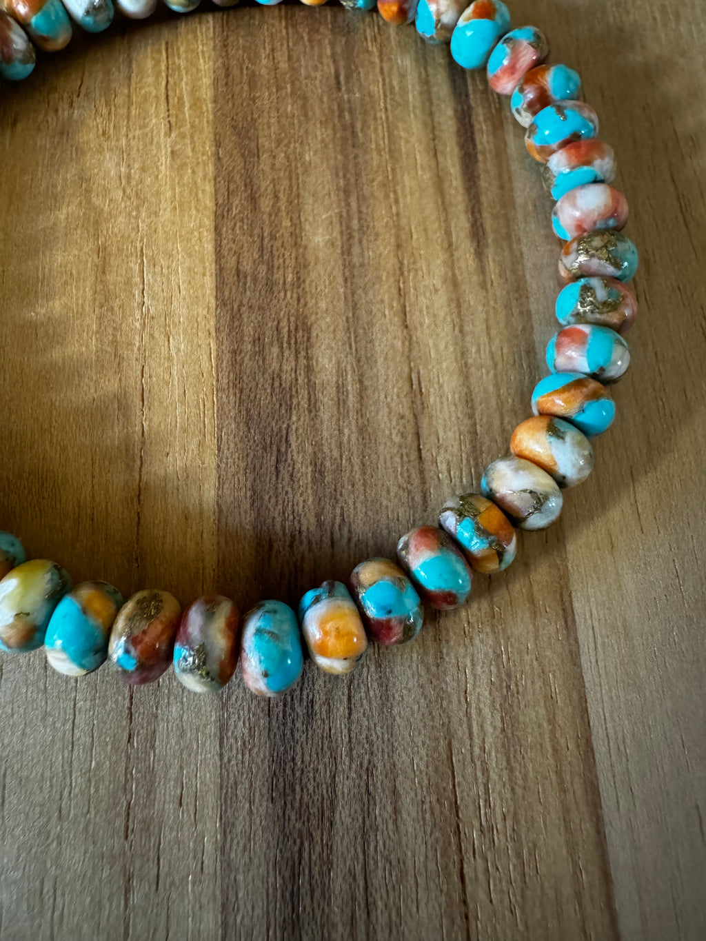 Spiny Oyster Mojave Copper Turquoise Beaded Stretch Bracelet ~ 7”