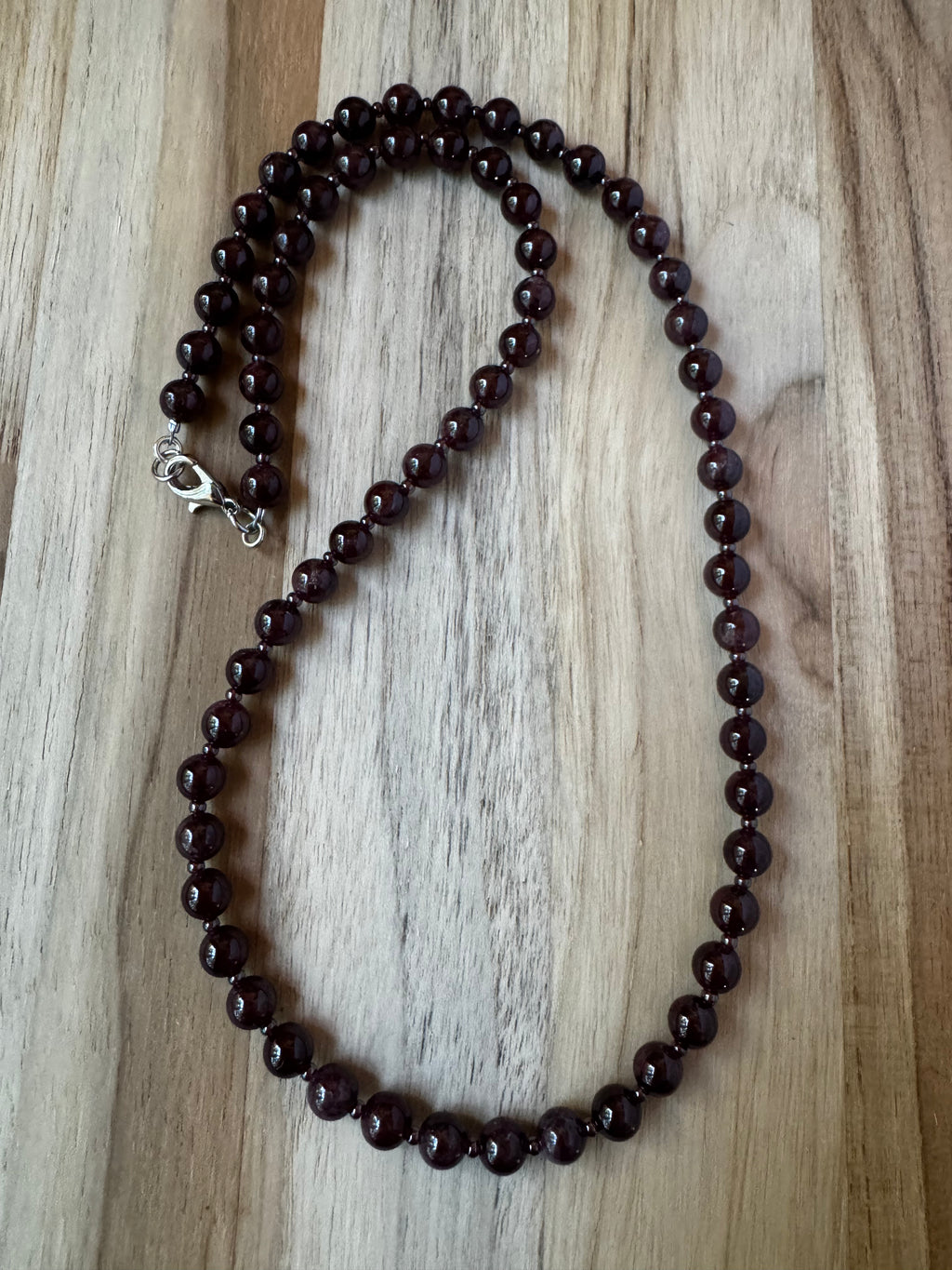 20” Minimal Dark Red Garnet Beaded Necklace