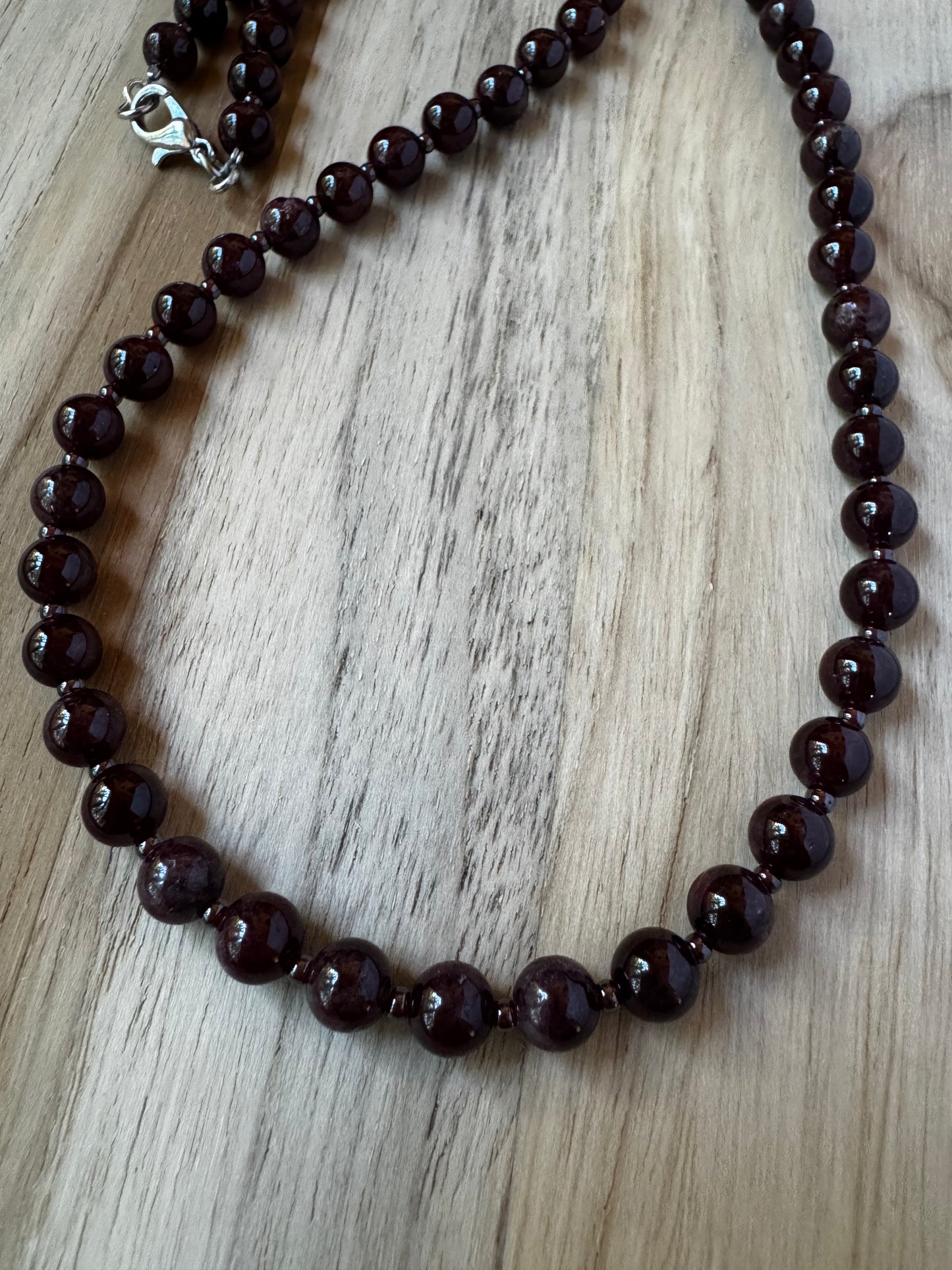 20” Minimal Dark Red Garnet Beaded Necklace