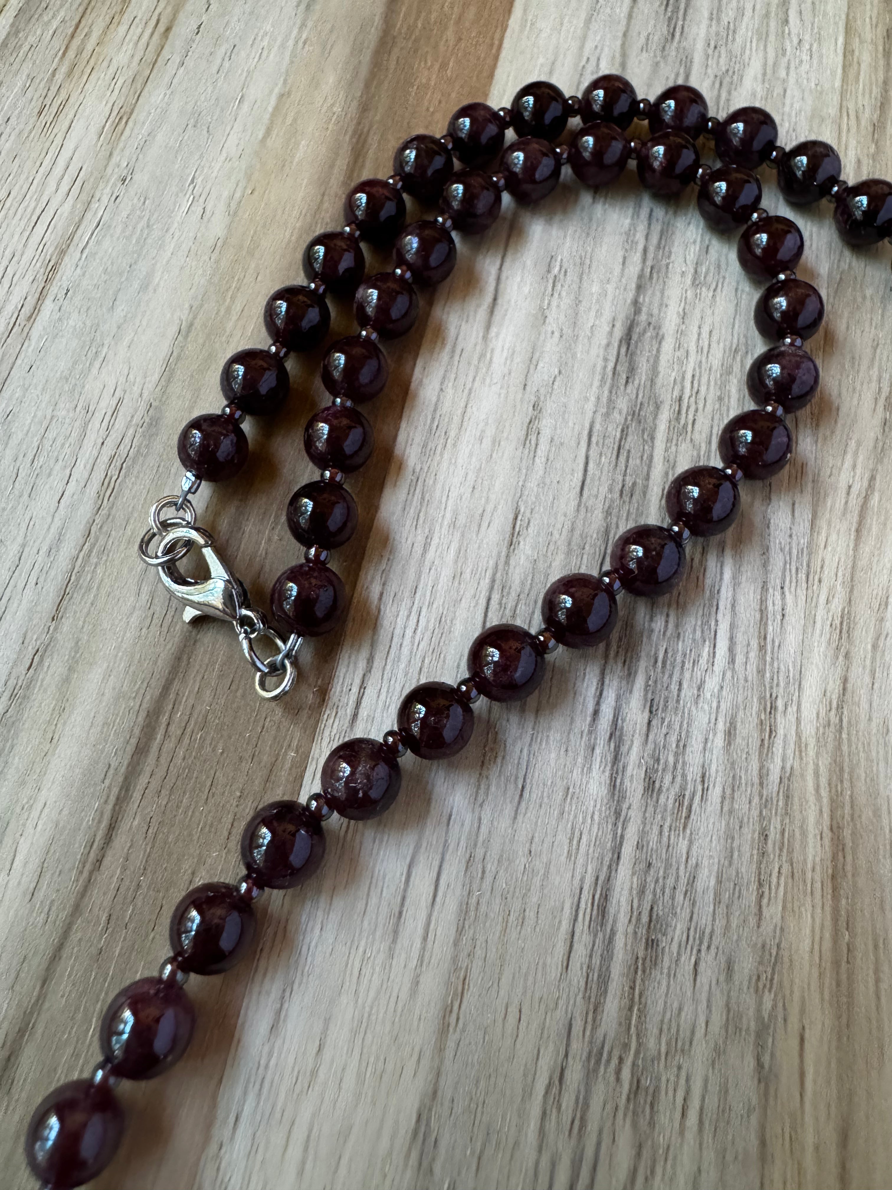 20” Minimal Dark Red Garnet Beaded Necklace