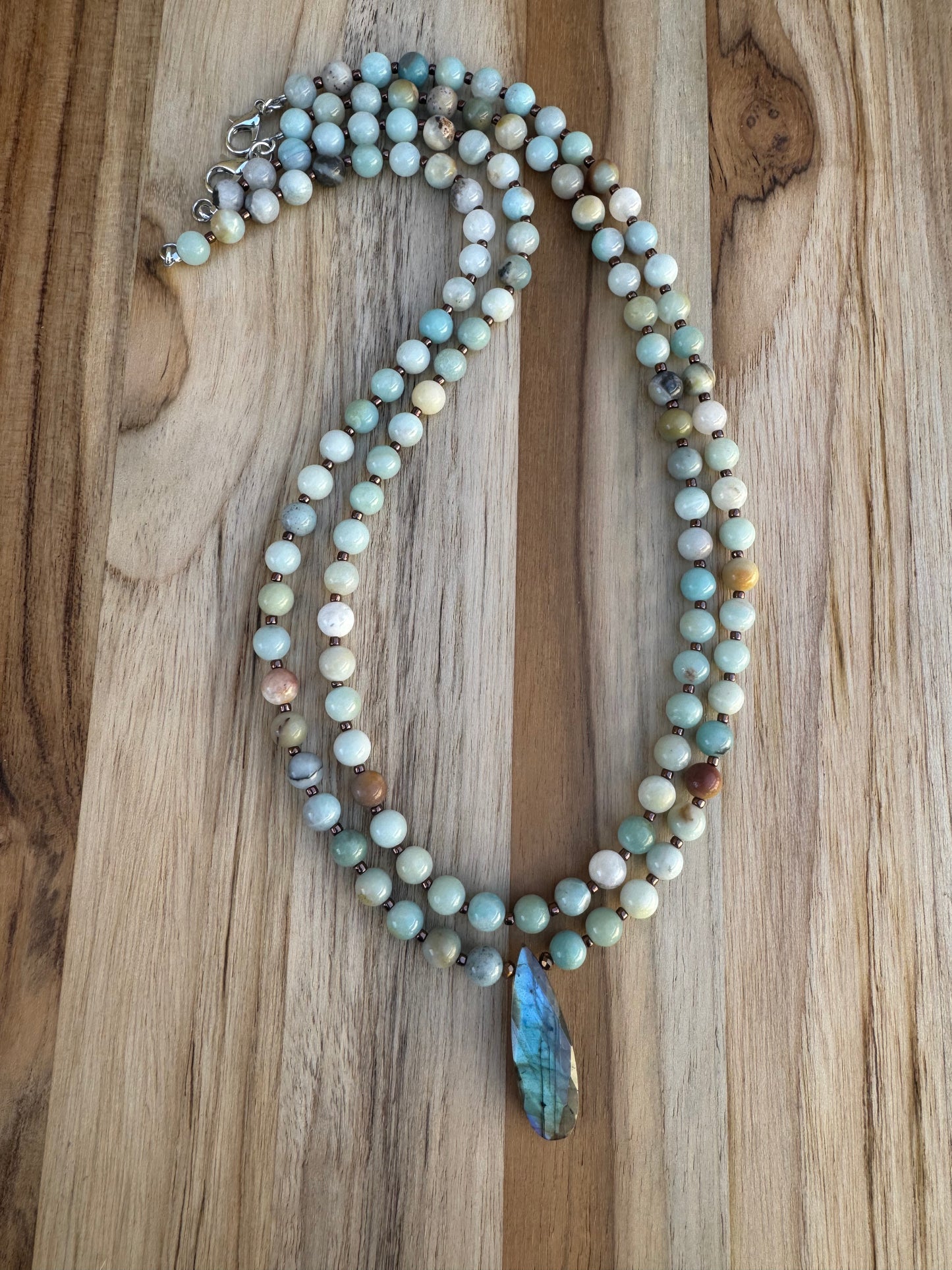 Labradorite Pendant Necklace with Amazonite Layering Set