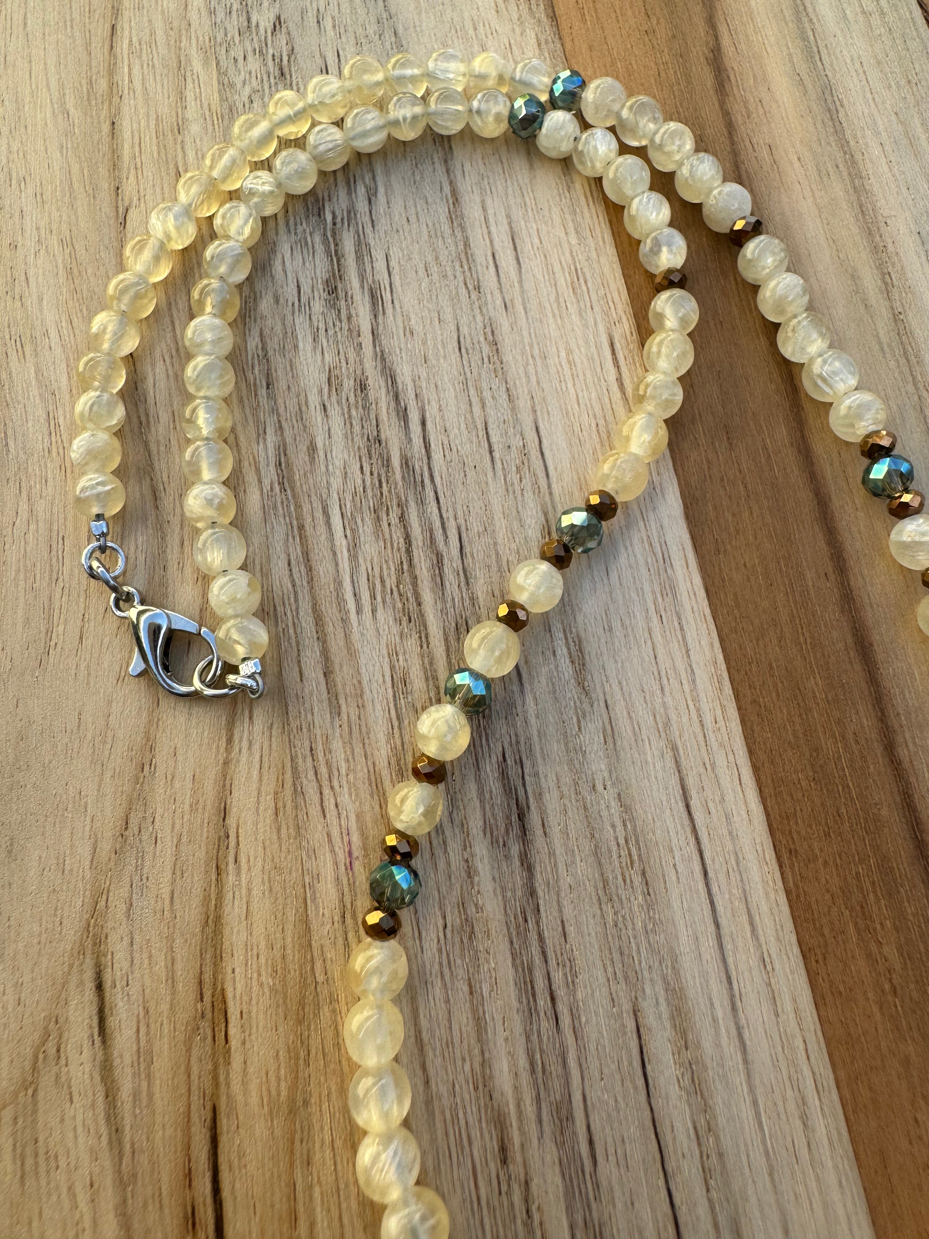 Dainty Labradorite Pendant Necklace with Yellow Selenite And Crystal Beads