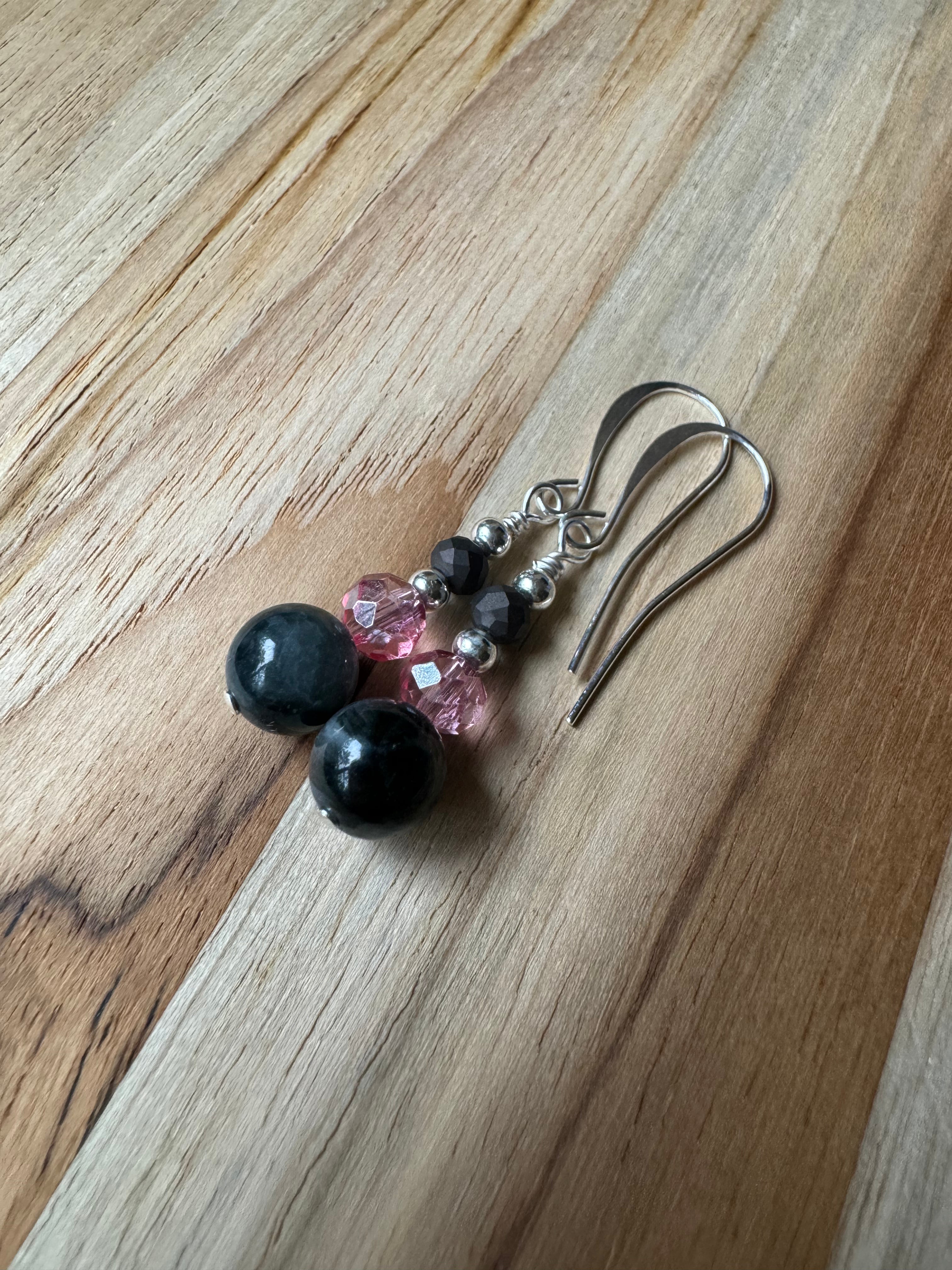 Eagle Eye Stone Silver Plated Dangle Earrings with Crystal Beads - My Urban Gems