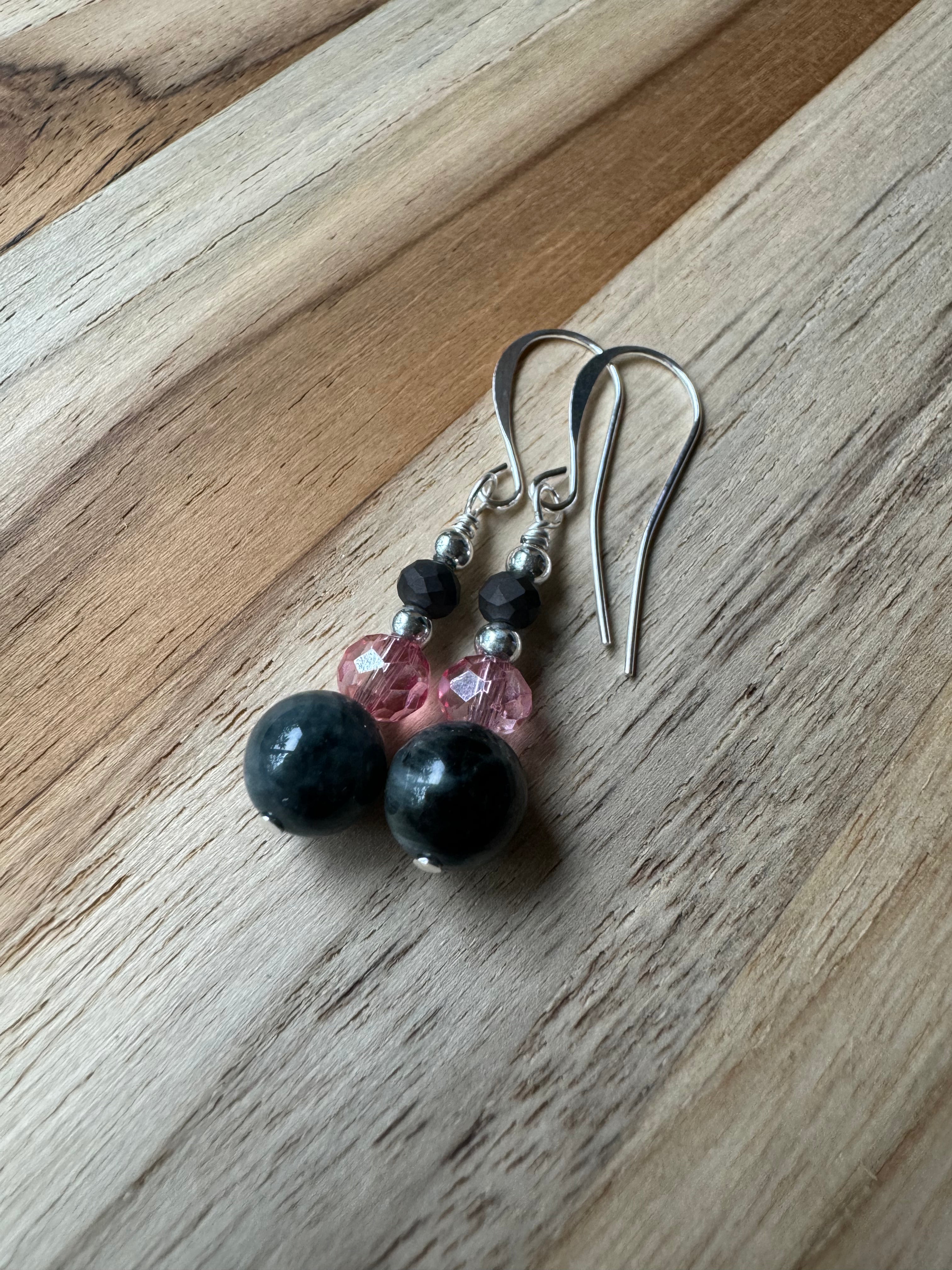 Eagle Eye Stone Silver Plated Dangle Earrings with Crystal Beads - My Urban Gems